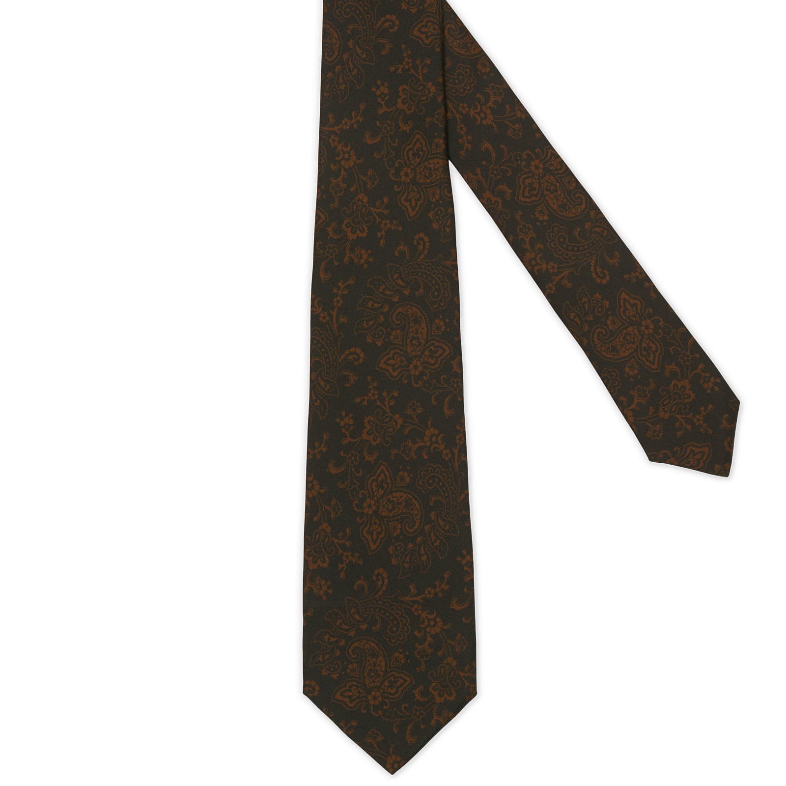 KITON Black-Brown Paisely Seven Fold Silk Tie NEW