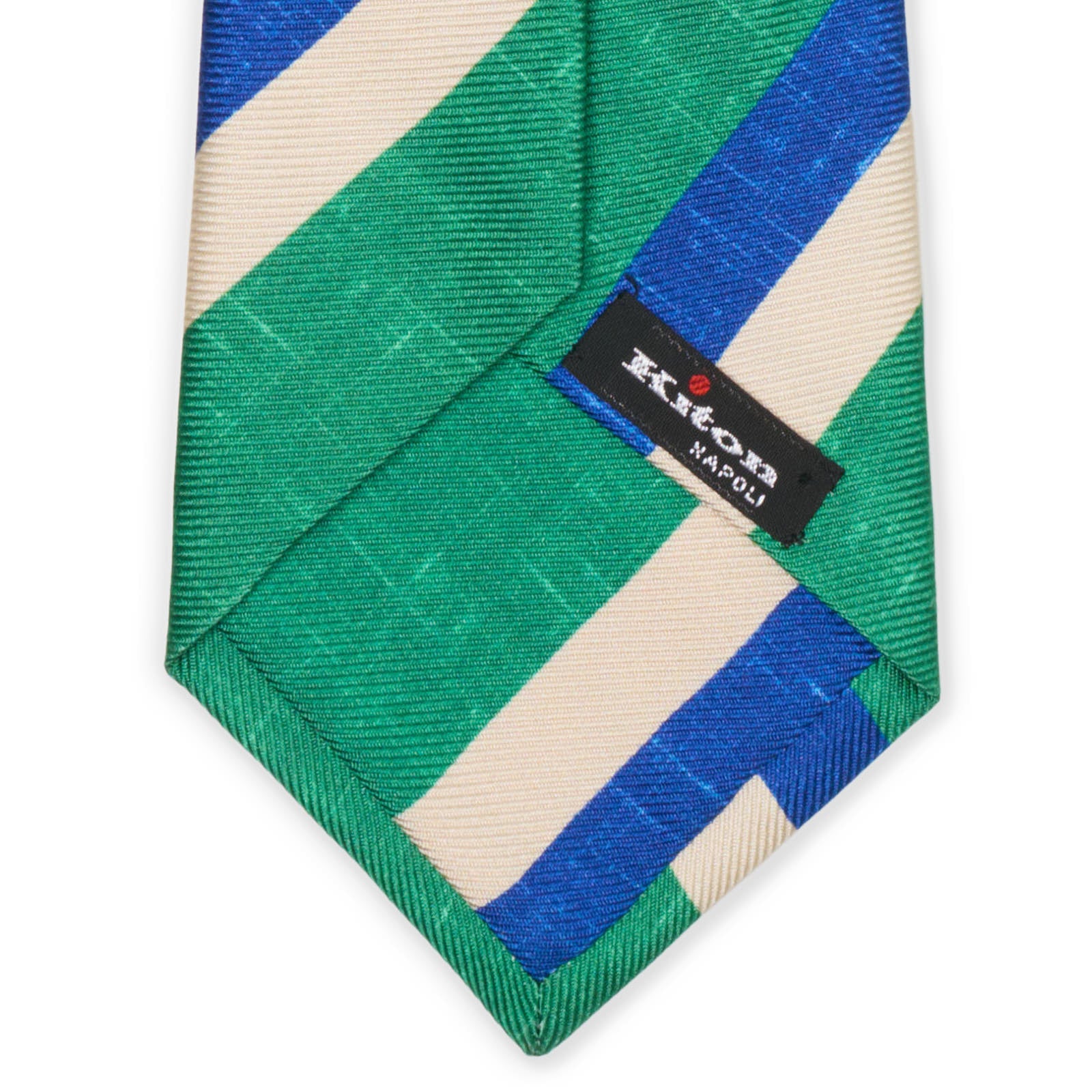 KITON Green-Beige-Blue Diagonal Striped Seven Fold Silk Tie NEW