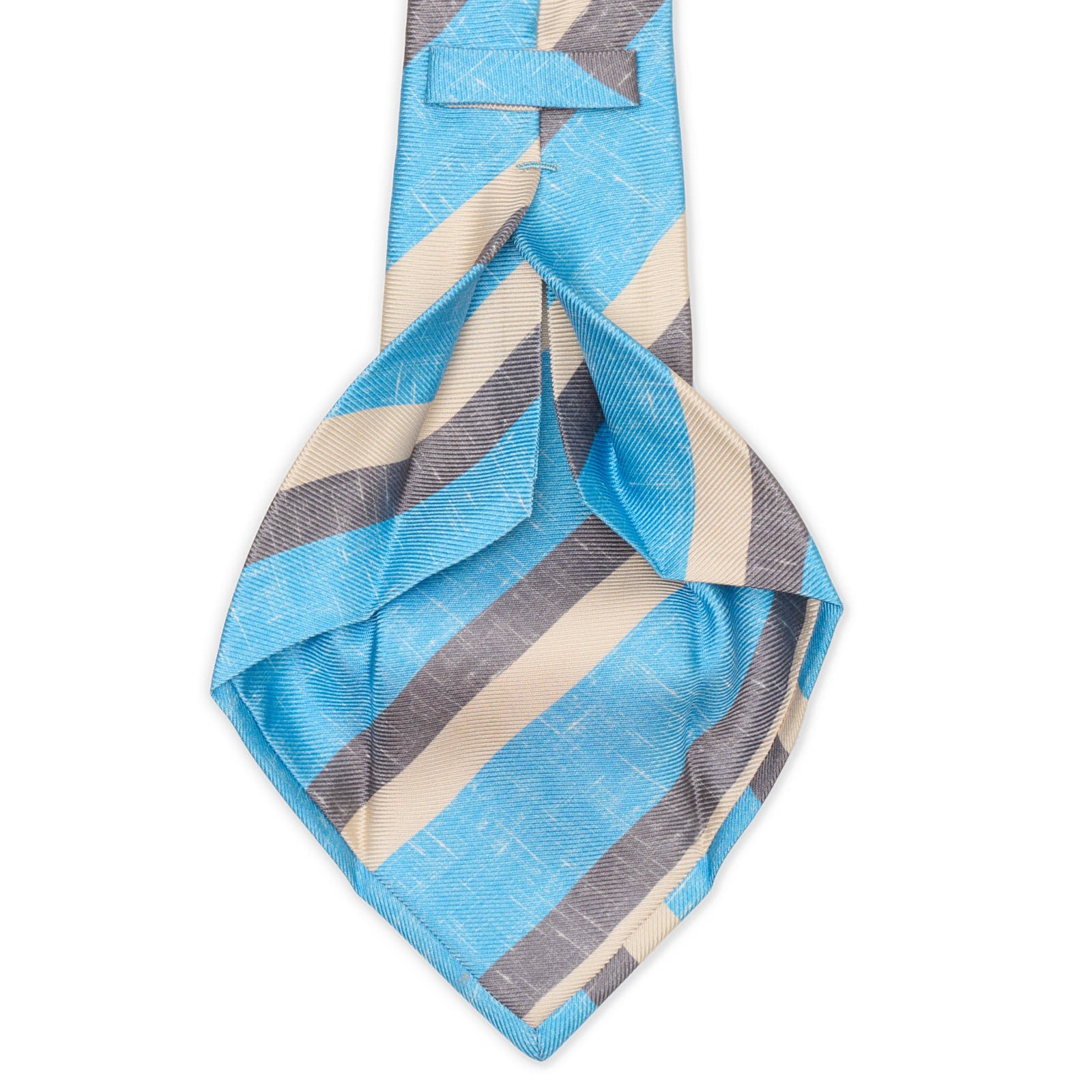 KITON Blue-Gary-Beige Diagonal Striped Seven Fold Silk Tie NEW