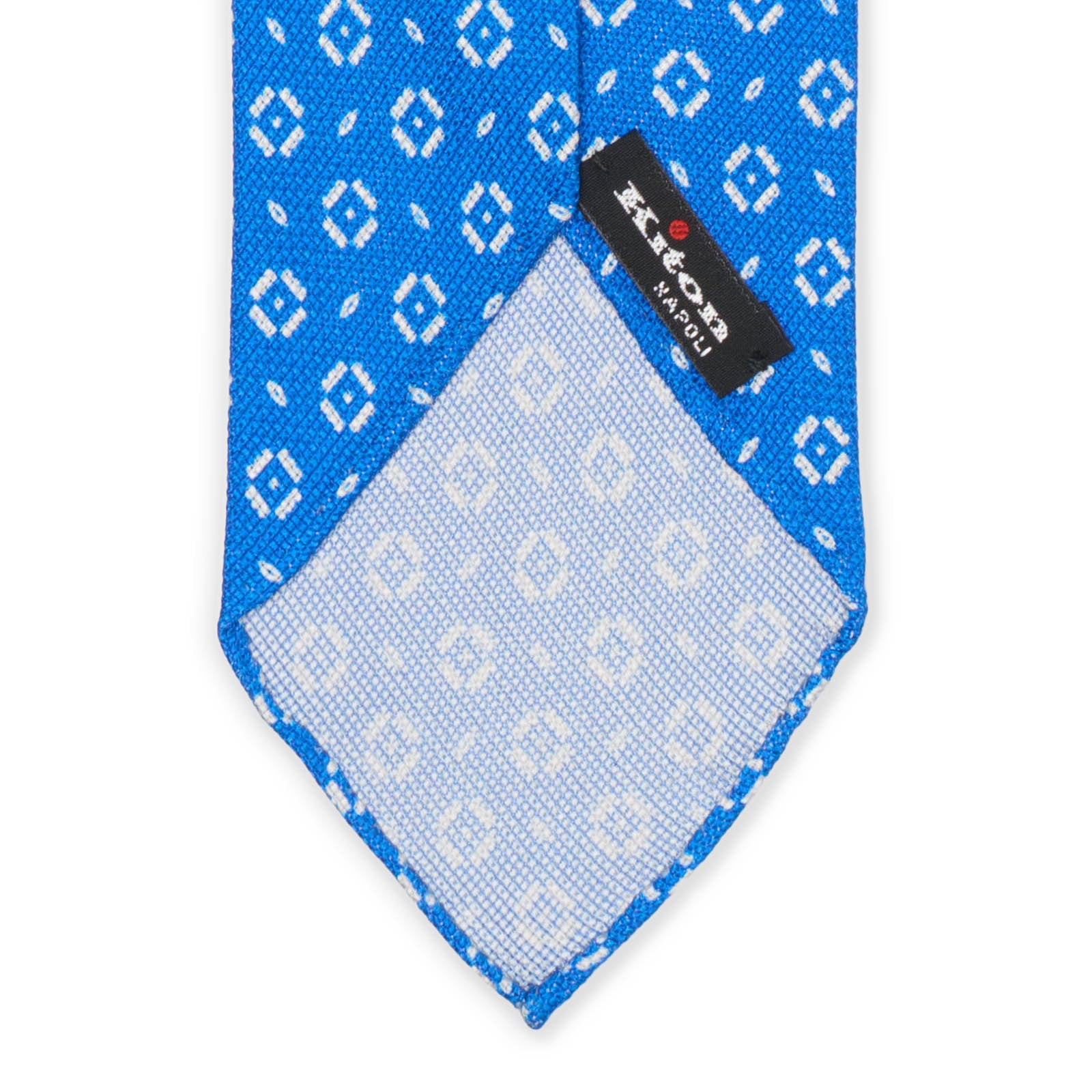 KITON Blue-White Medallion Seven Fold Unlined Silk Tie NEW
