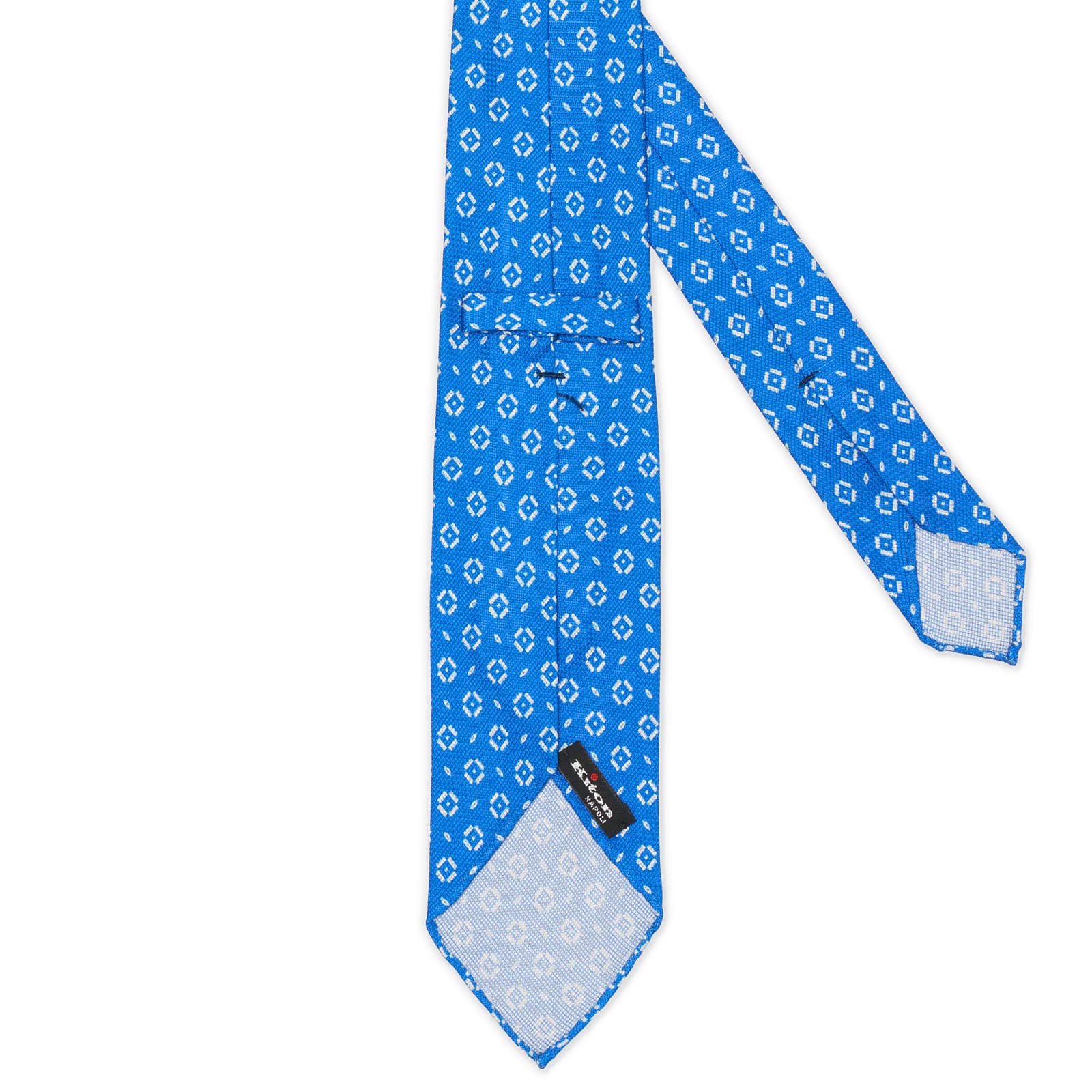 KITON Blue-White Medallion Seven Fold Unlined Silk Tie NEW
