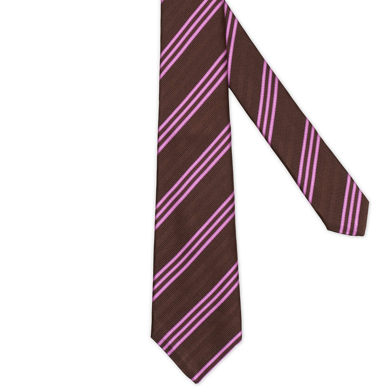 KITON Brown-Purple Diagonal Striped Seven Fold Silk Tie NEW