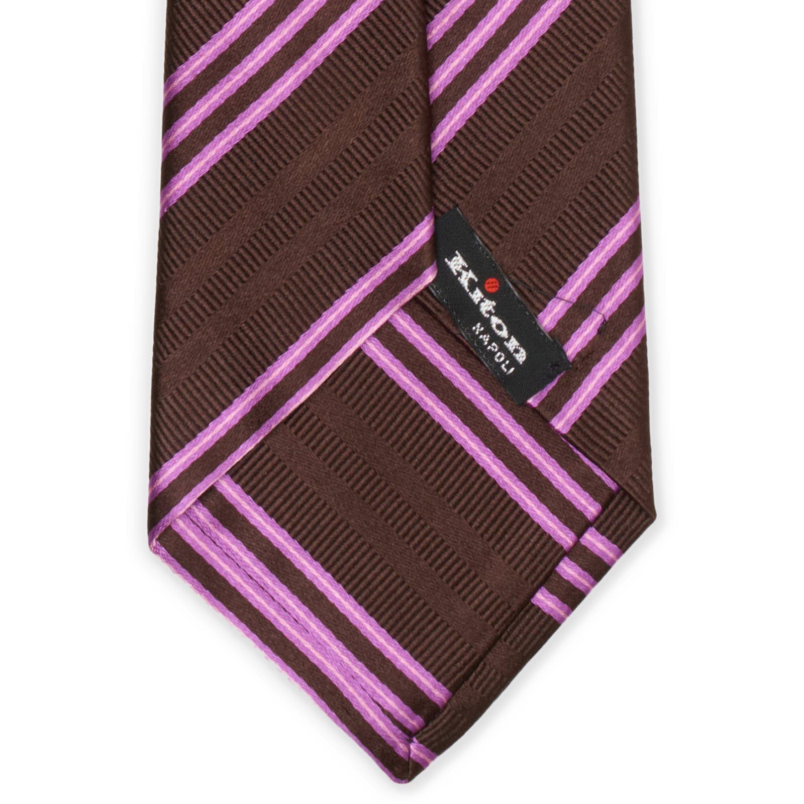 KITON Brown-Purple Diagonal Striped Seven Fold Silk Tie NEW
