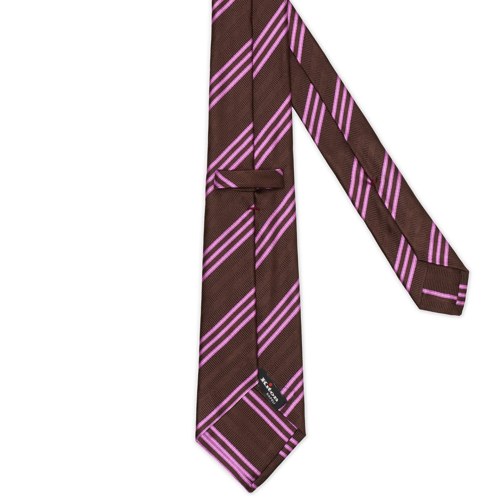 KITON Brown-Purple Diagonal Striped Seven Fold Silk Tie NEW