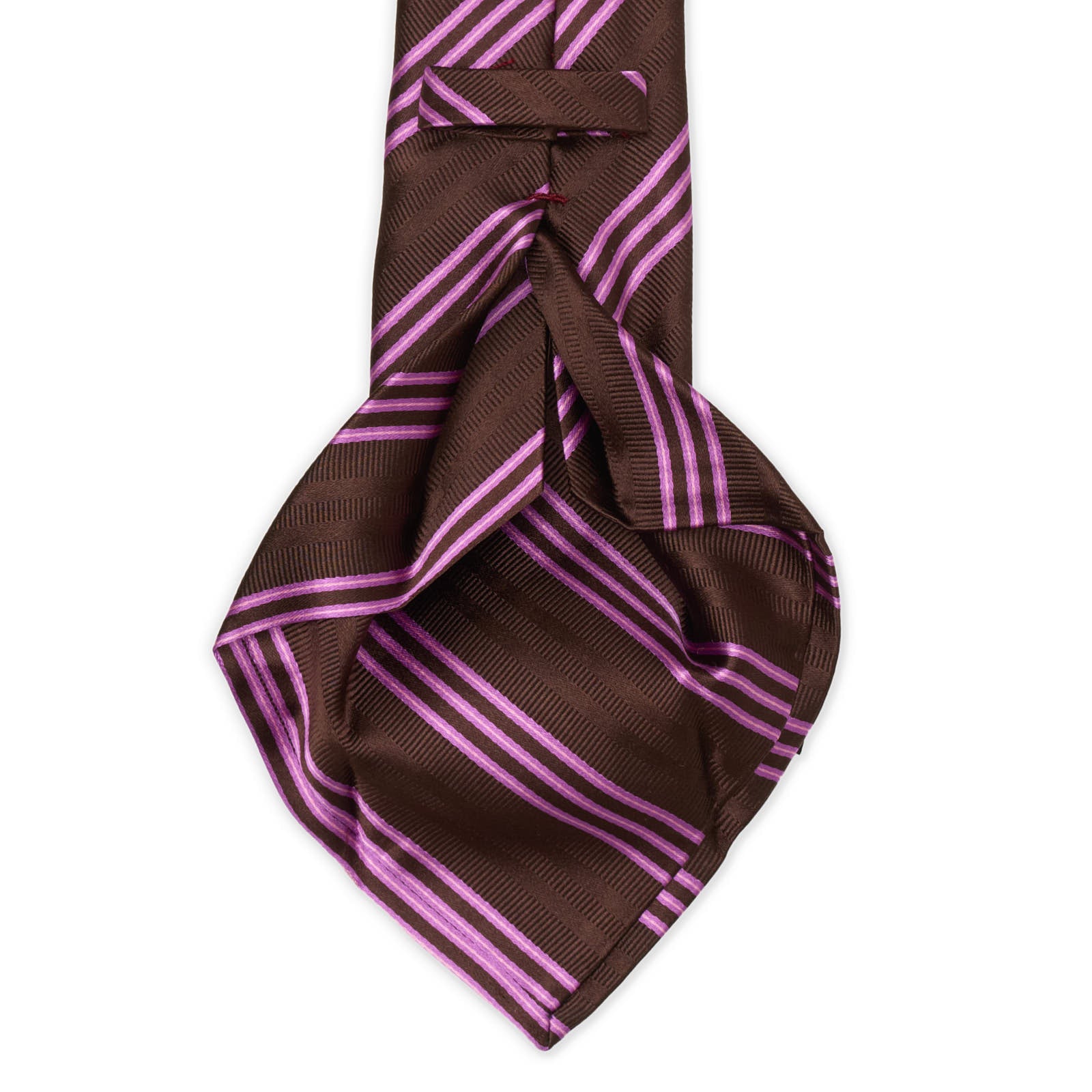 KITON Brown-Purple Diagonal Striped Seven Fold Silk Tie NEW
