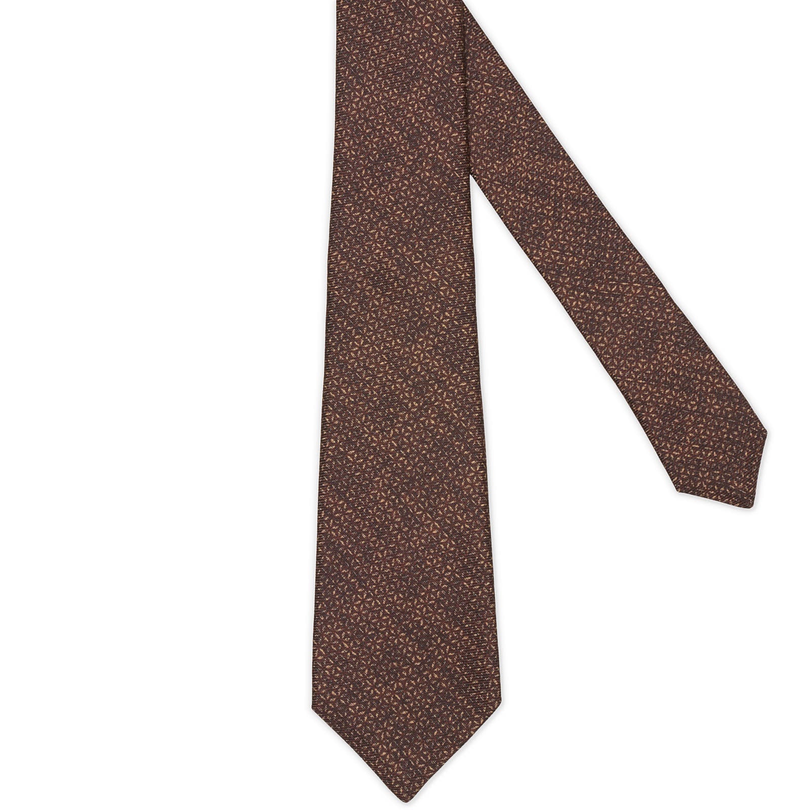 KITON Brown Micro Seven Fold Silk Tie NEW