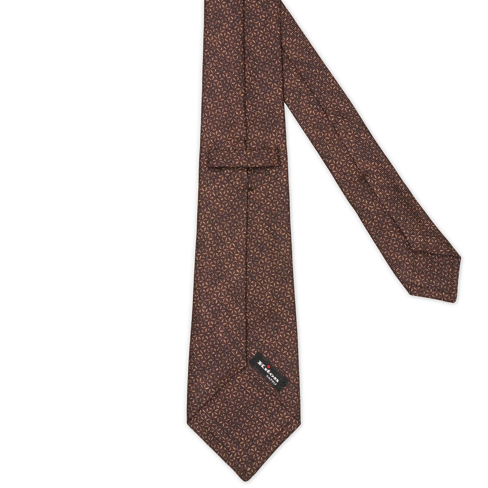 KITON Brown Micro Seven Fold Silk Tie NEW