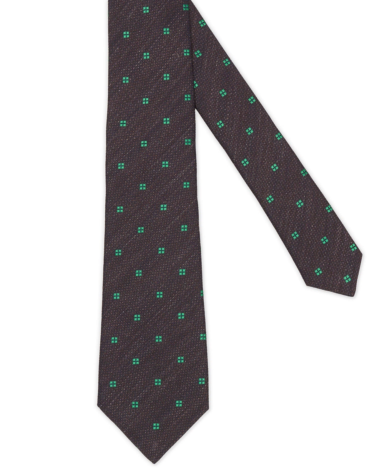 KITON Dark Blue-Green Medallion Seven Fold Silk Tie NEW