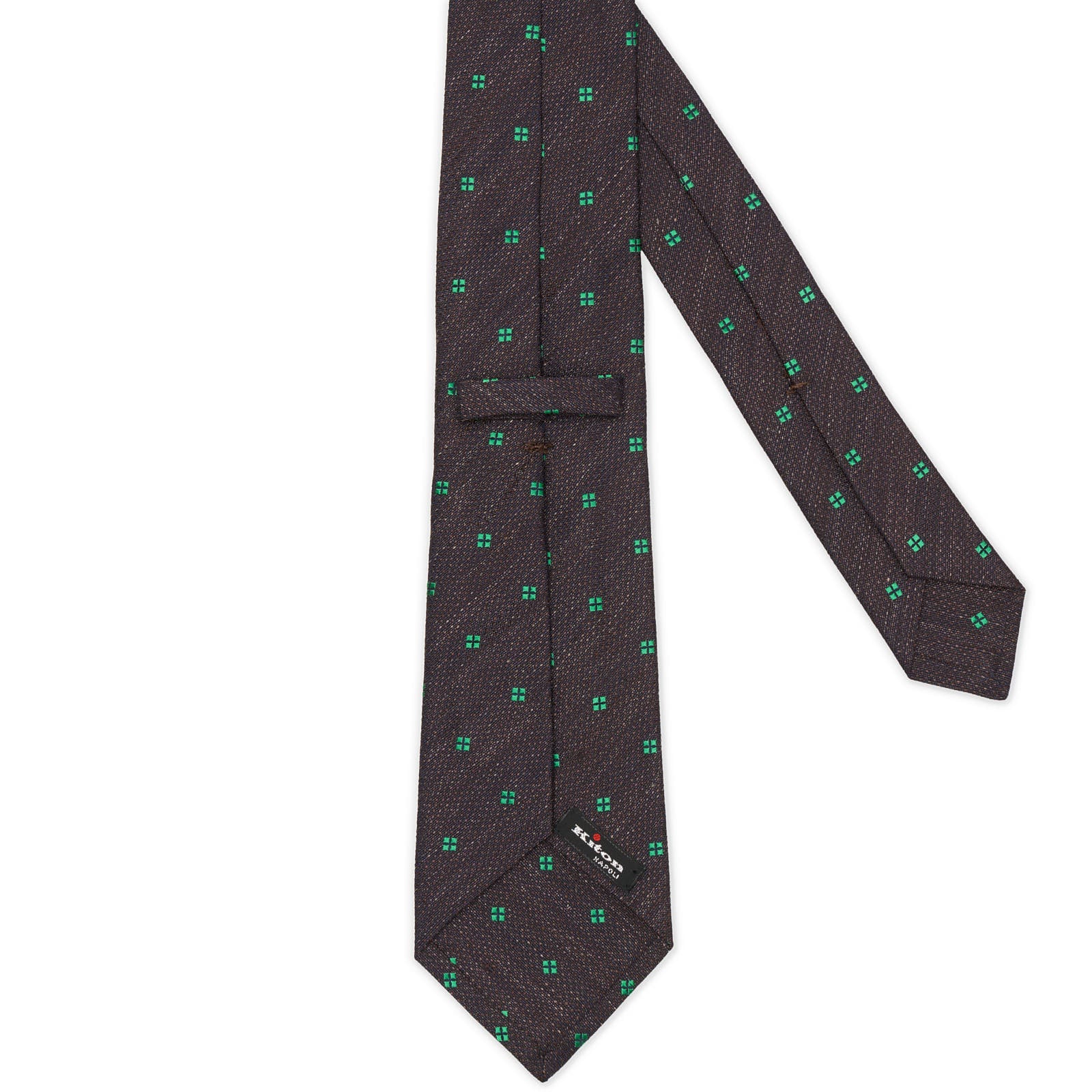 KITON Dark Blue-Green Medallion Seven Fold Silk Tie NEW