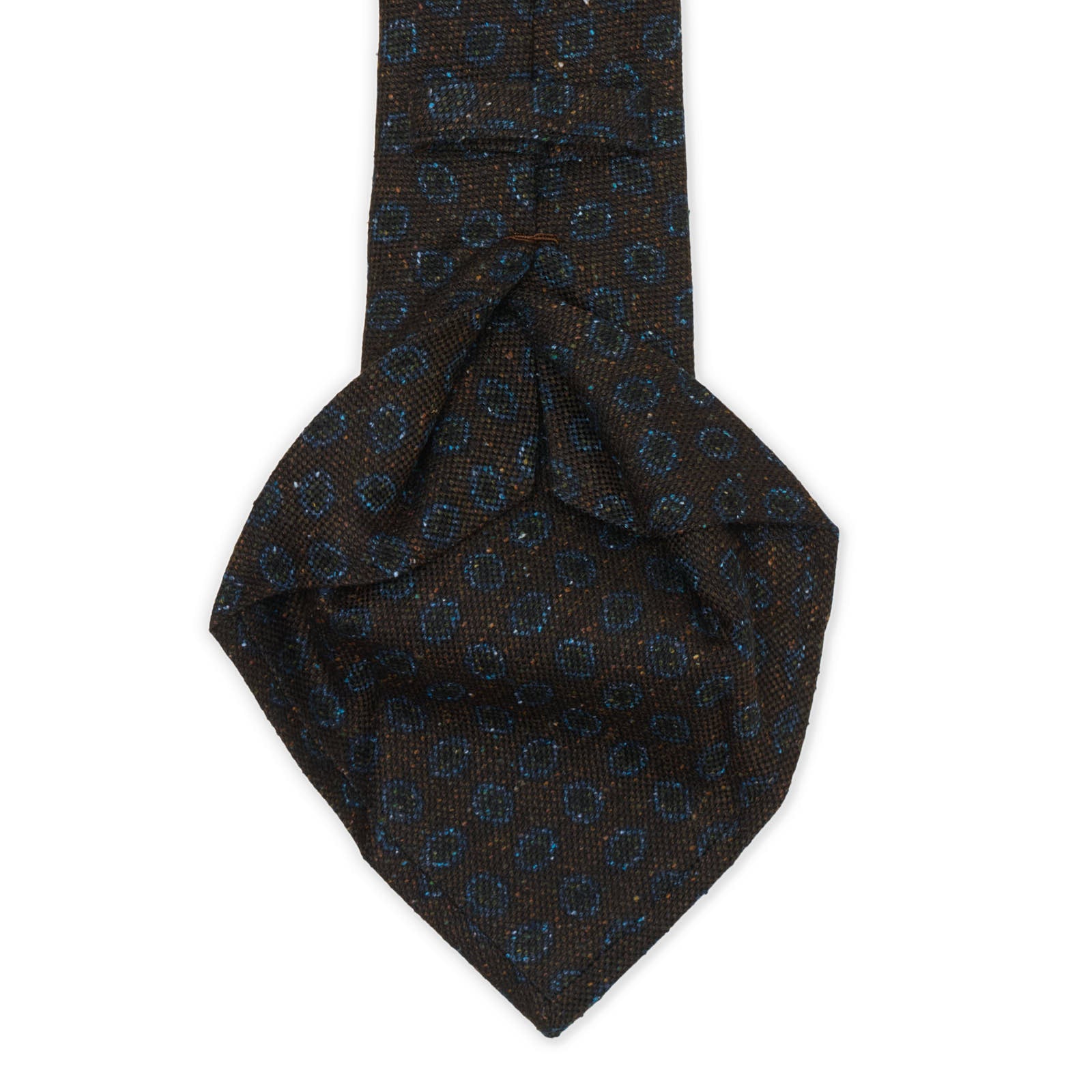 KITON Dark Dark Brown-Blue Medallion Seven Fold Wool-Silk Tie NEW