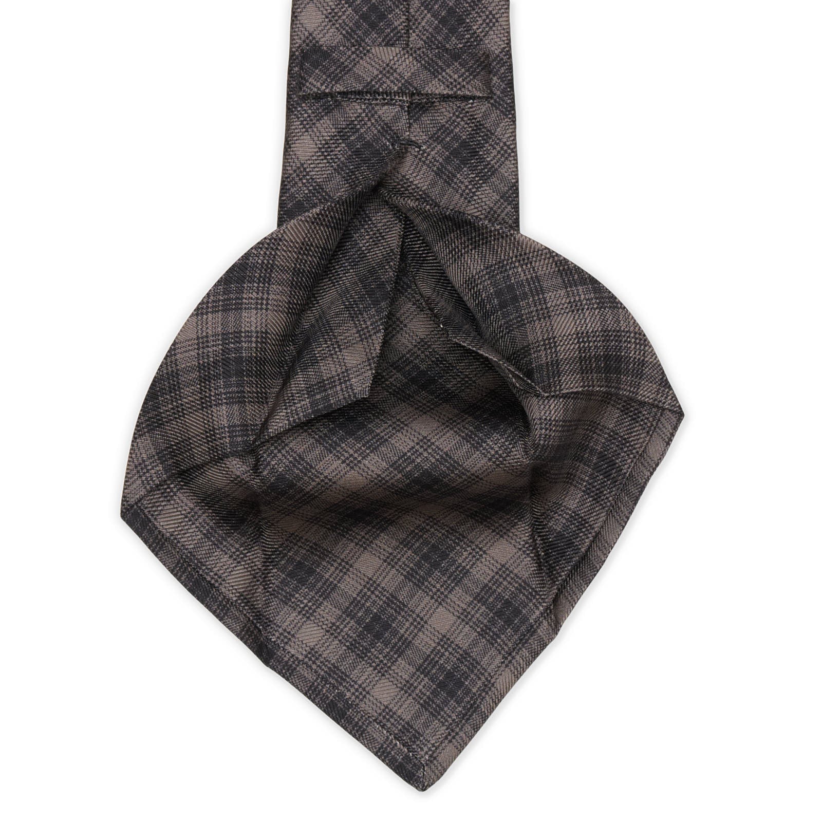 KITON Dark Gray Plaid Seven Fold Silk Tie NEW