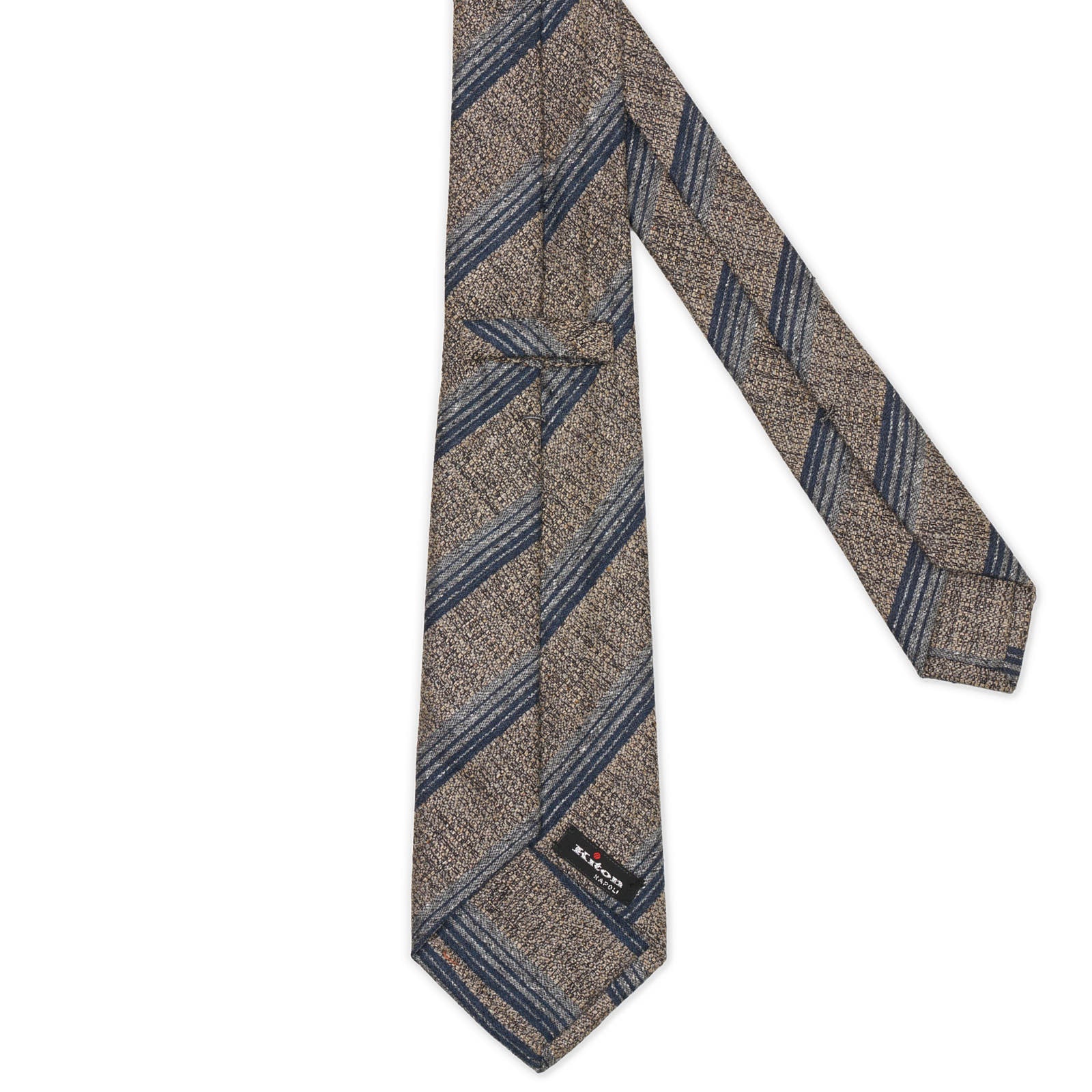 KITON Gray-Blue Diagonal Striped Seven Fold Silk Tie NEW
