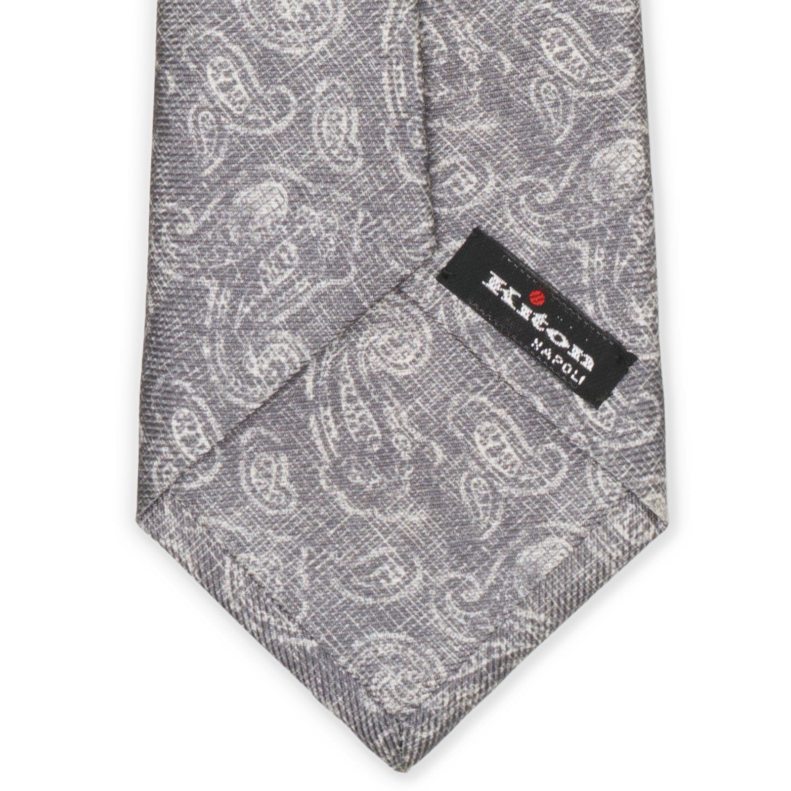 KITON Gray-White Paisely Seven Fold Silk Tie NEW