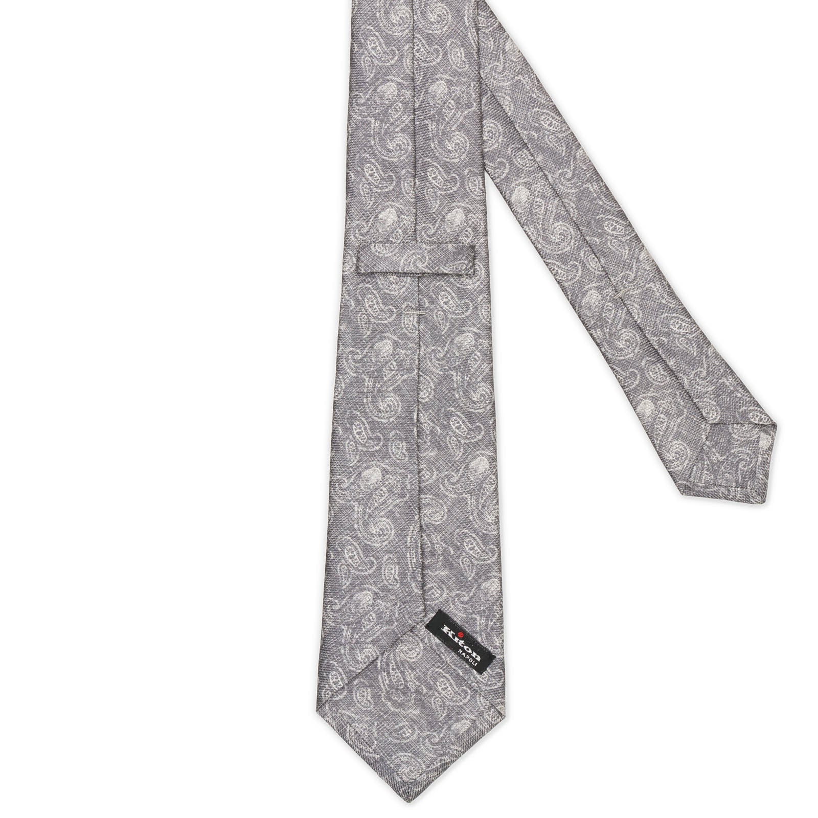 KITON Gray-White Paisely Seven Fold Silk Tie NEW