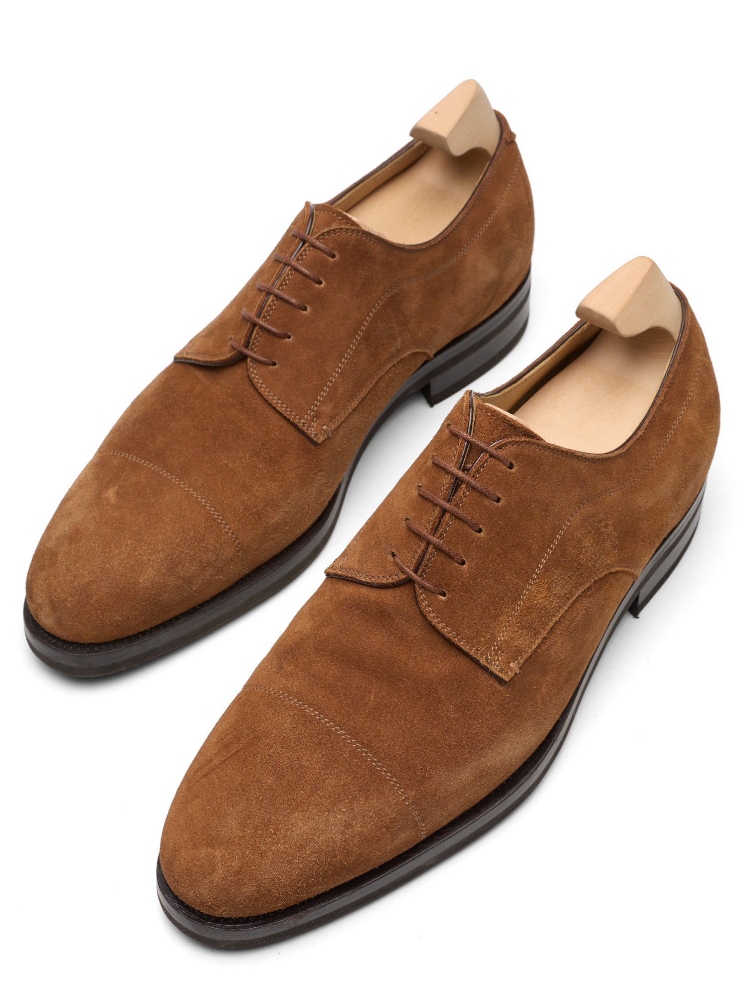 KITON Handmade Brown Suede Leather Captoe Derby Shoes US 9 NEW
