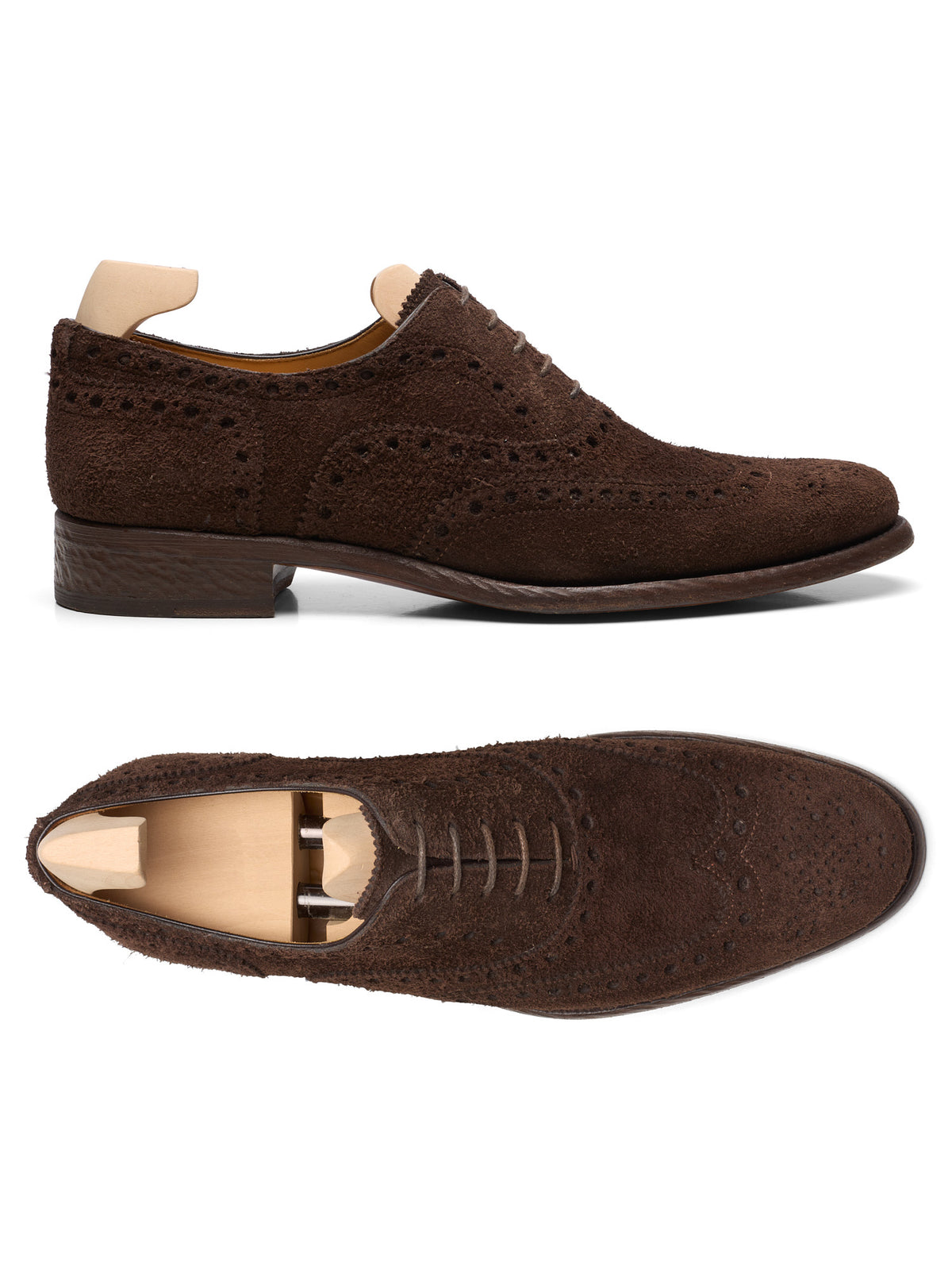 KITON Handmade Dark Brown Full Brogue Suede Leather Oxford  display picture 2
