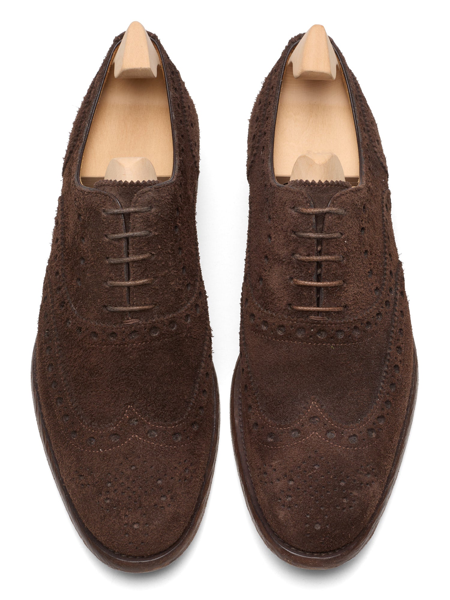 KITON Handmade Dark Brown Full Brogue Suede Leather Oxford Shoes US 9