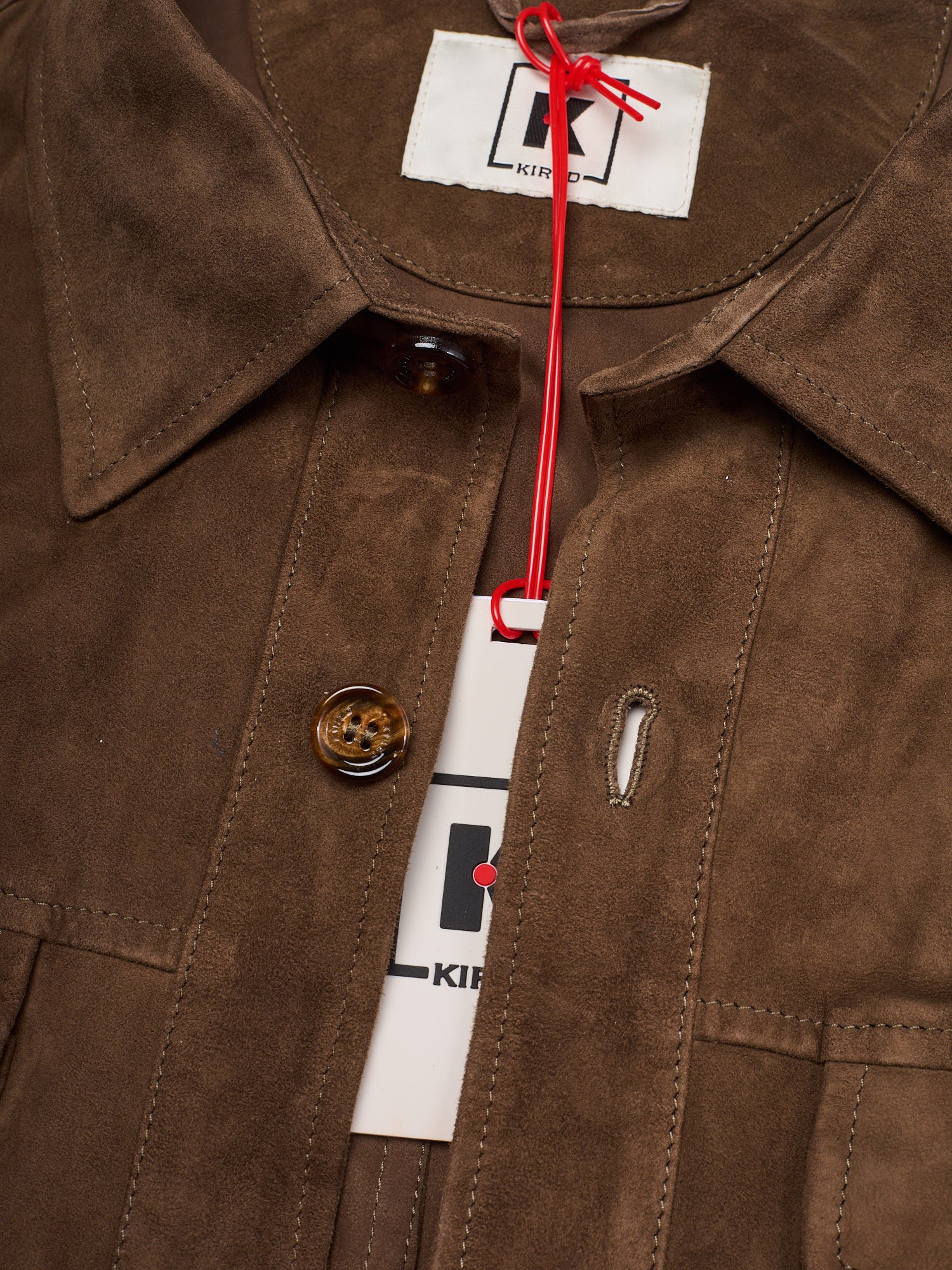 KITON KIRED "Parma" Brown Leather Unlined Lambskin Trucker Shirt Jacket