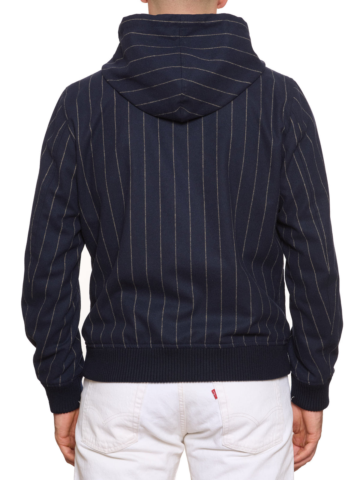 KITON KIRED "Barwa" Navy Chalkstripe Reversible Hooded Bomber Jacket