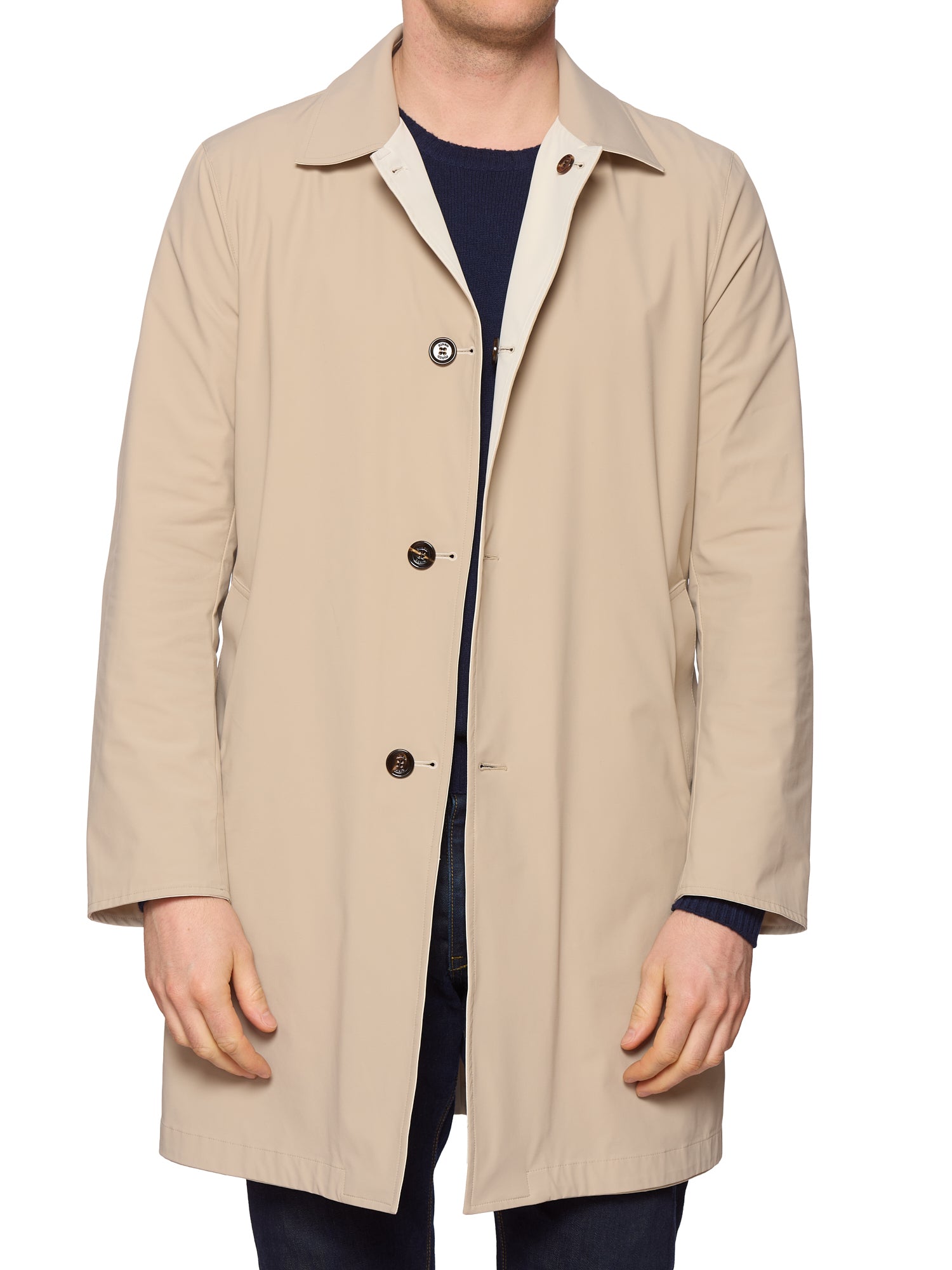 KITON KIRED "Ben" Beige-Ivory Reversible Trench Rain Coat EU 50 NEW US M