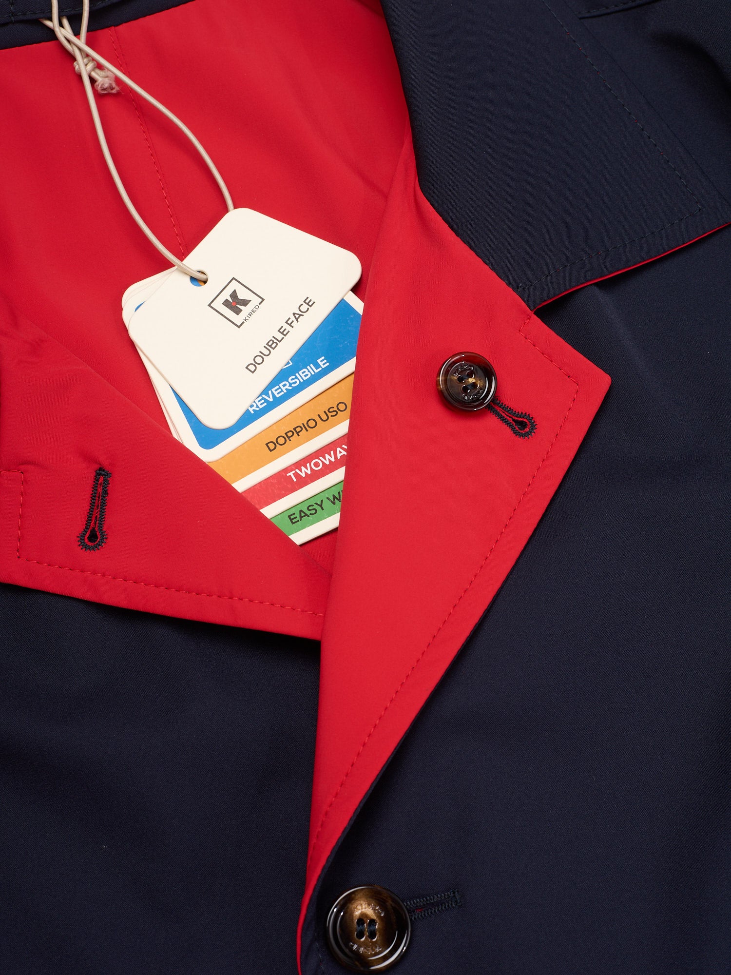 KITON KIRED "Ben" Reversible Navy-Red Polyamide Rain Coat Mac EU 50 US M