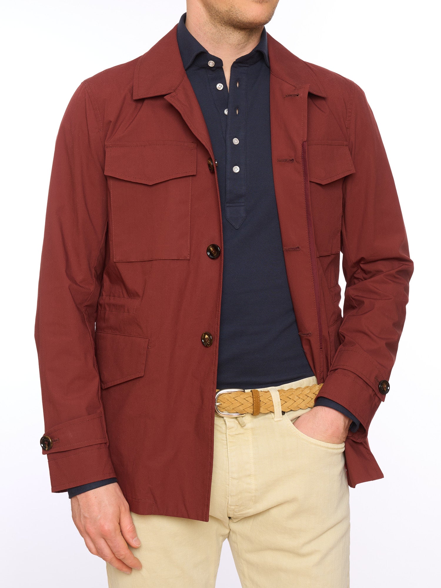 KITON KIRED "Bugna" Burgundy Carlo Barbera Cotton Stretch Field Jacket EU 50 NEW US M