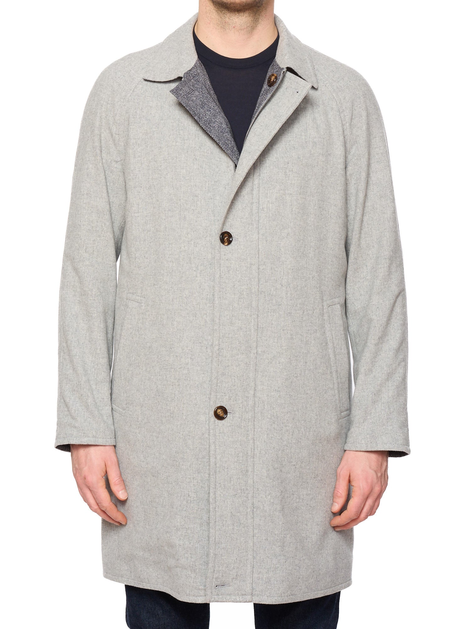 KITON KIRED "Ferru" Gray-Herringbone Reversible Double Face Coat 2026