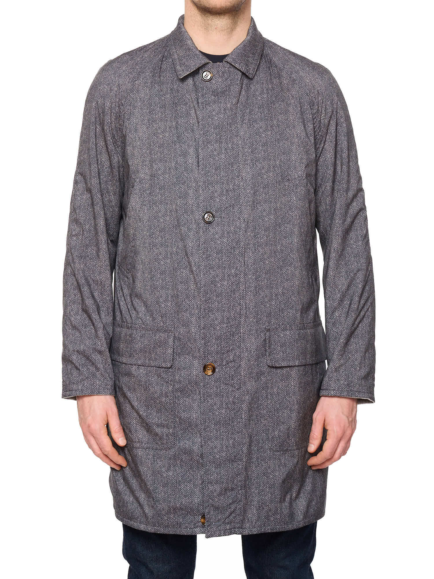 KITON KIRED "Ferru" Gray-Herringbone Reversible Double Face Coat 2026