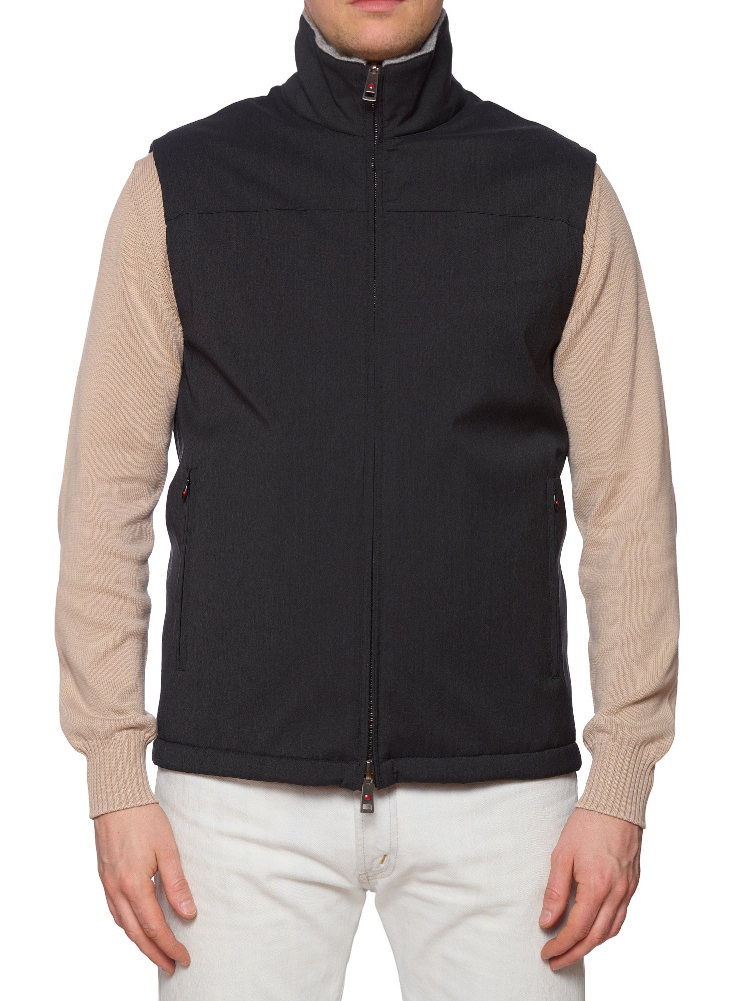 KITON KIRED "Gange" Black-Gray Reversible Cashmere-Wool Vest EU 50 NEW US M