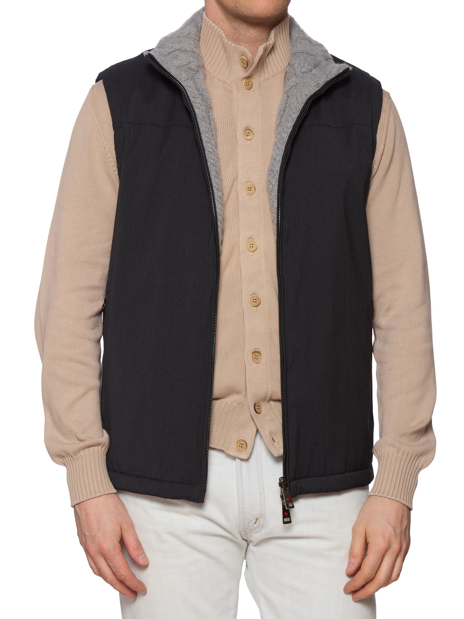 KITON KIRED "Gange" Black-Gray Reversible Cashmere-Wool Vest EU 50 NEW US M