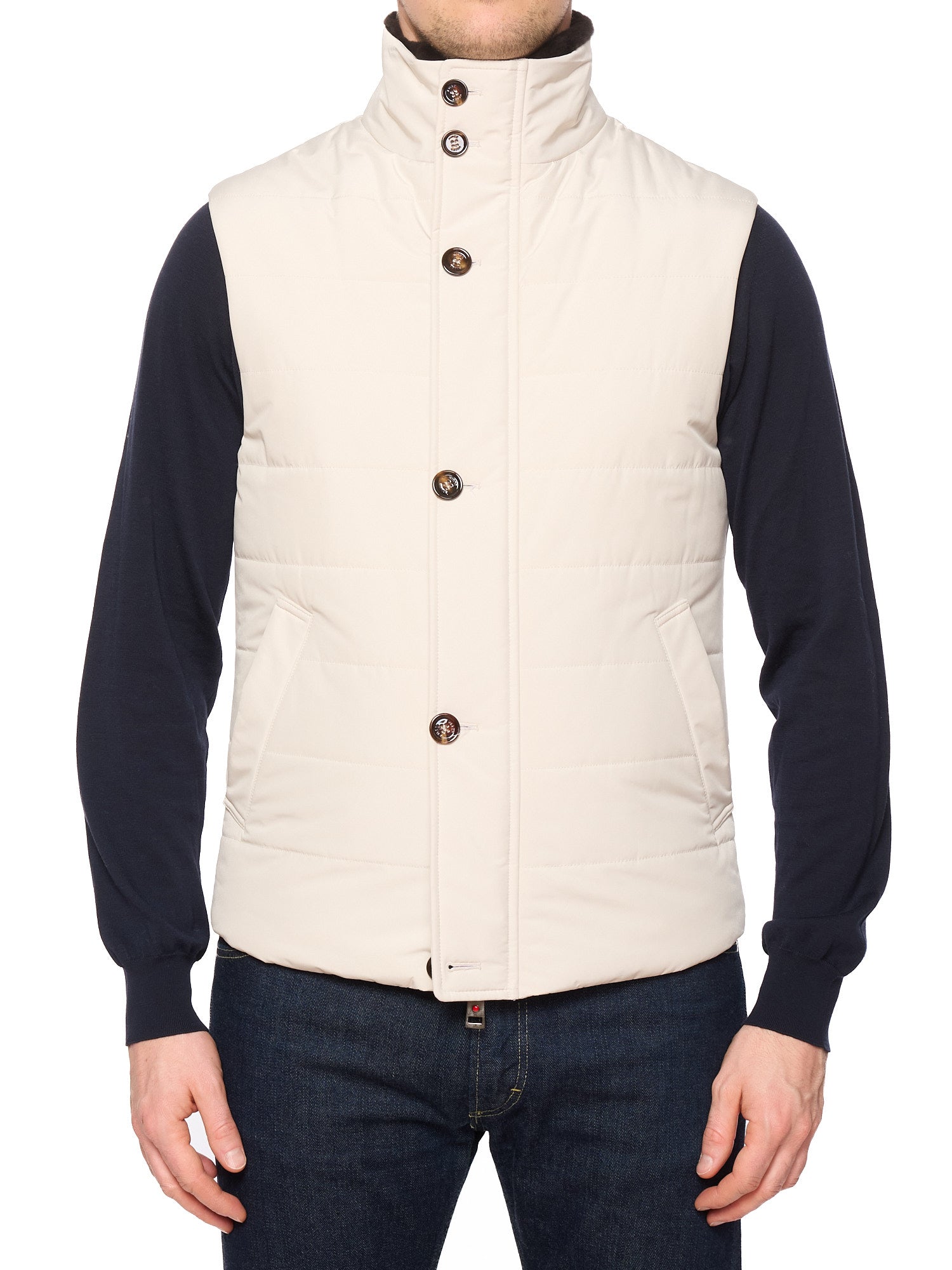 KITON KIRED "Gonga" Cream Vest with Fur Collar