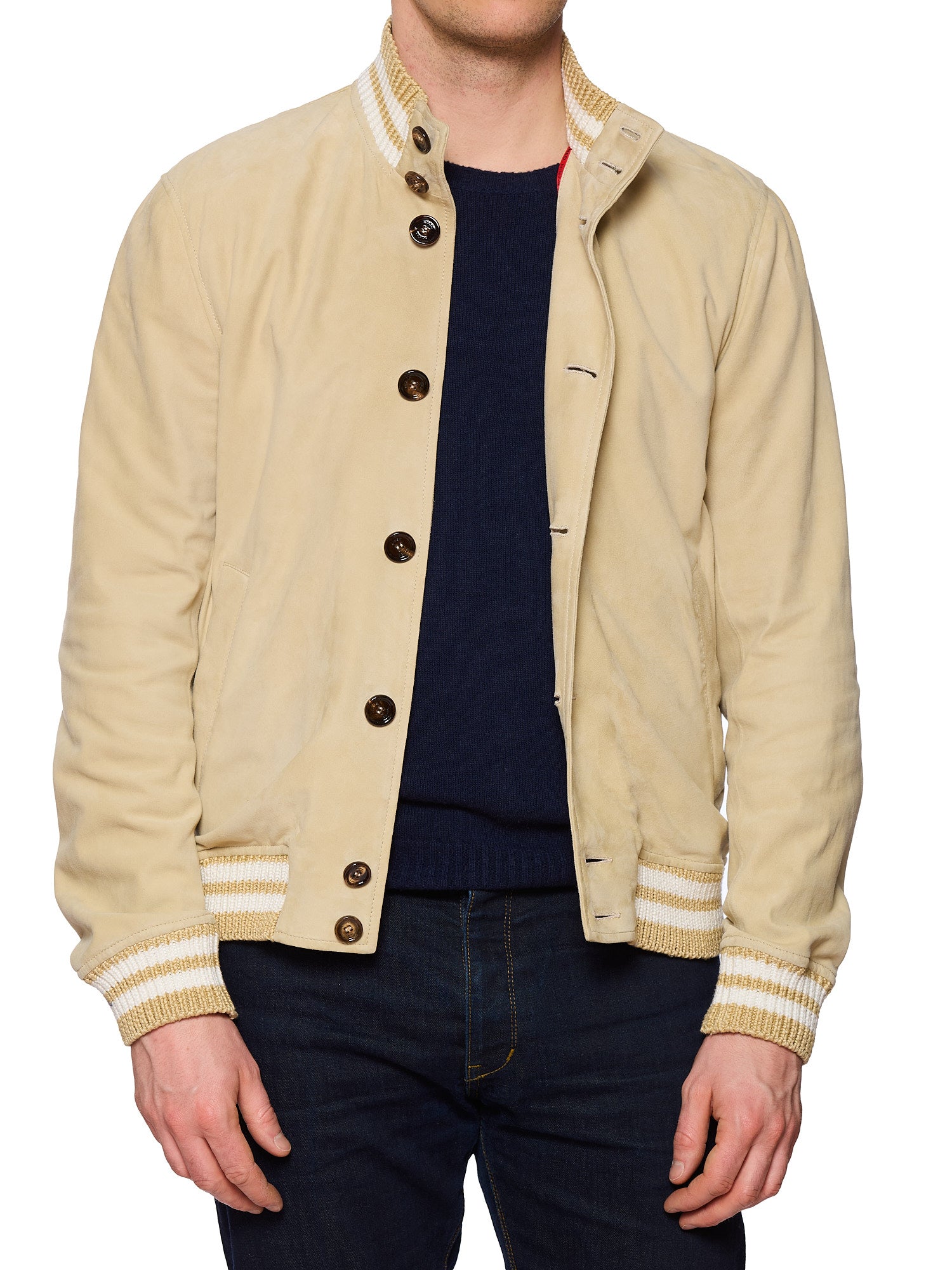KITON KIRED "IgorP" Beige Suede Leather Varsity Jacket Blouson EU 50 NEW US M