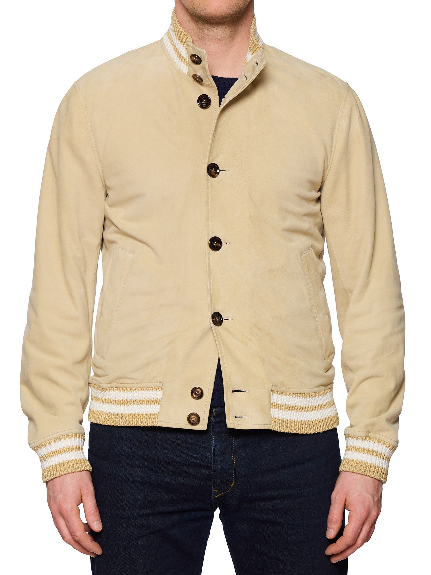 KITON KIRED "IgorP" Beige Suede Leather Varsity Jacket Blouson EU 50 NEW US M