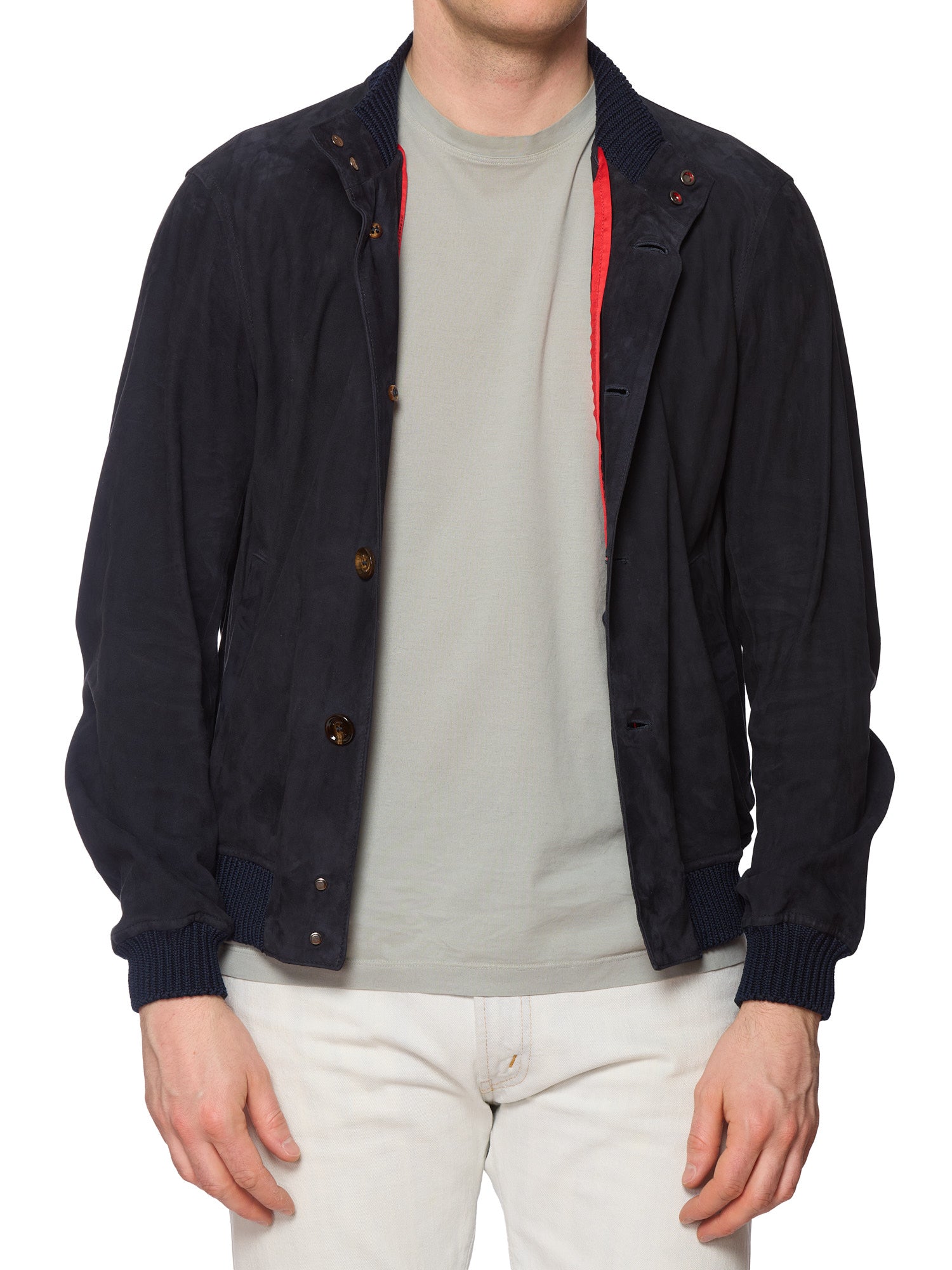 KITON KIRED "IgorP" Navy Blue Lambskin Varsity Bomber Leather Jacket EU 50 NEW US M