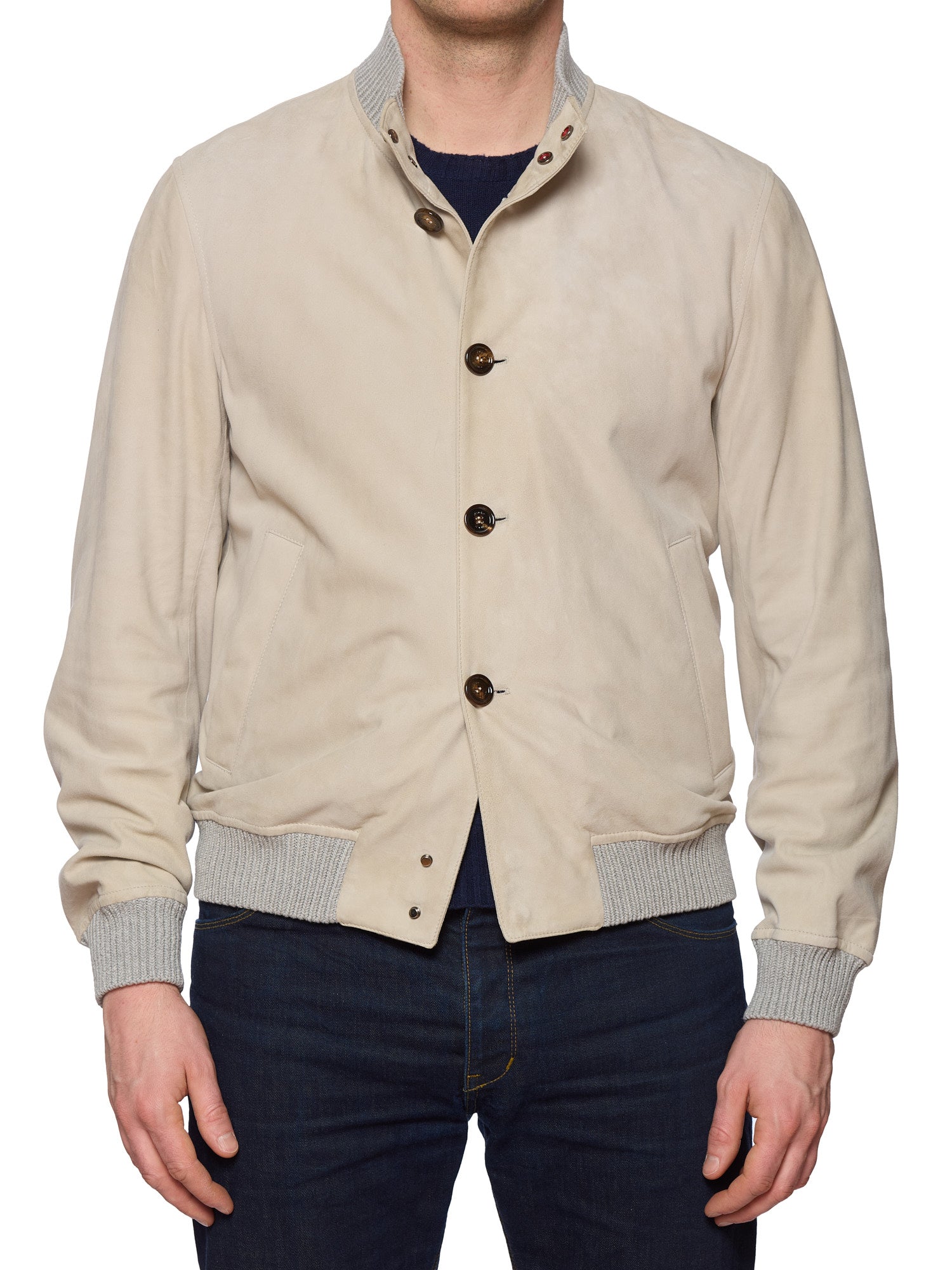 KITON KIRED "Igor" Beige Lambskin Leather Varsity Leather Jacket EU 50 NEW US M