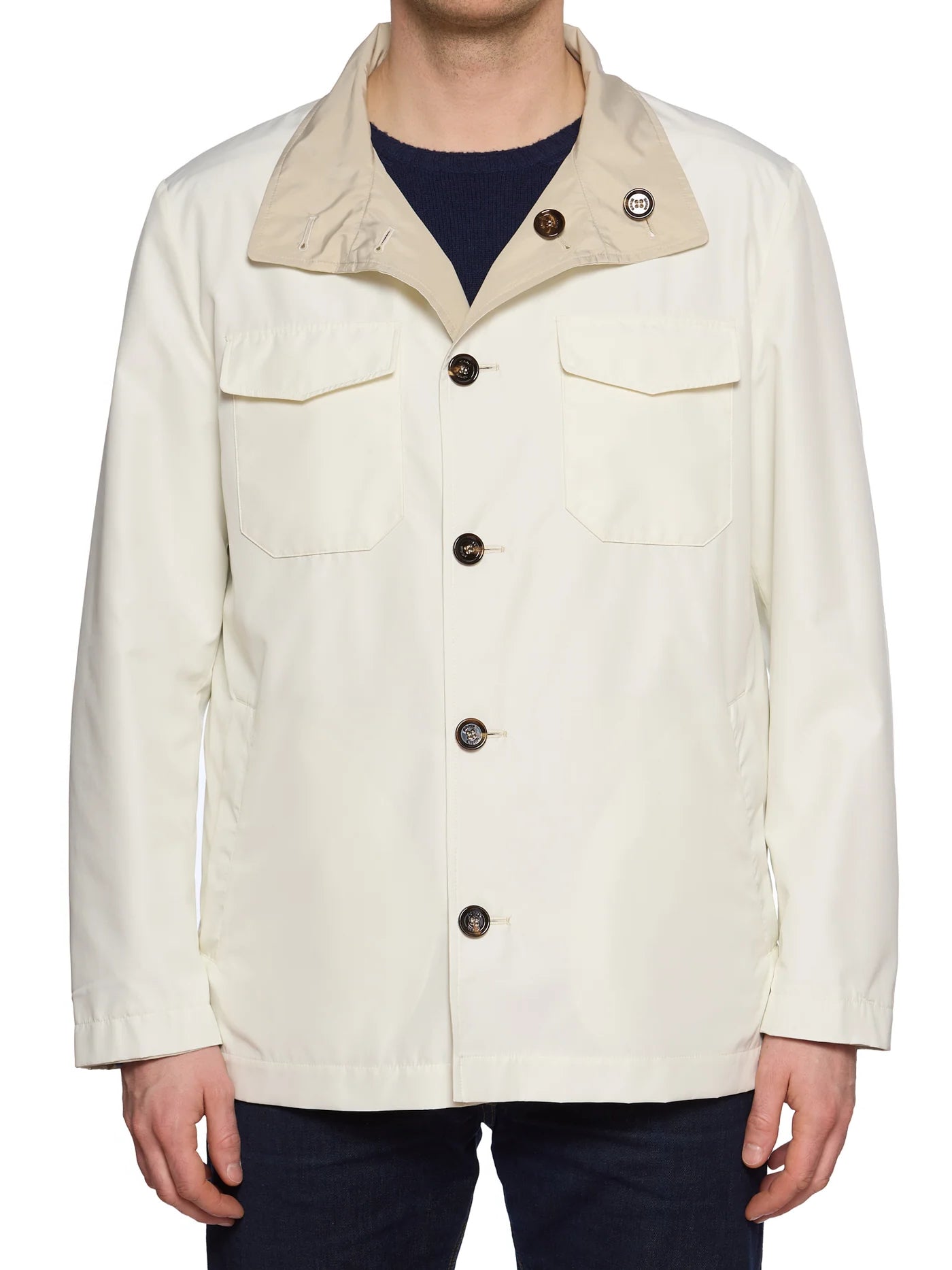 KITON KIRED "Jak" Beige-White Reversible Packable Safari Jacket EU 50 NEW US M