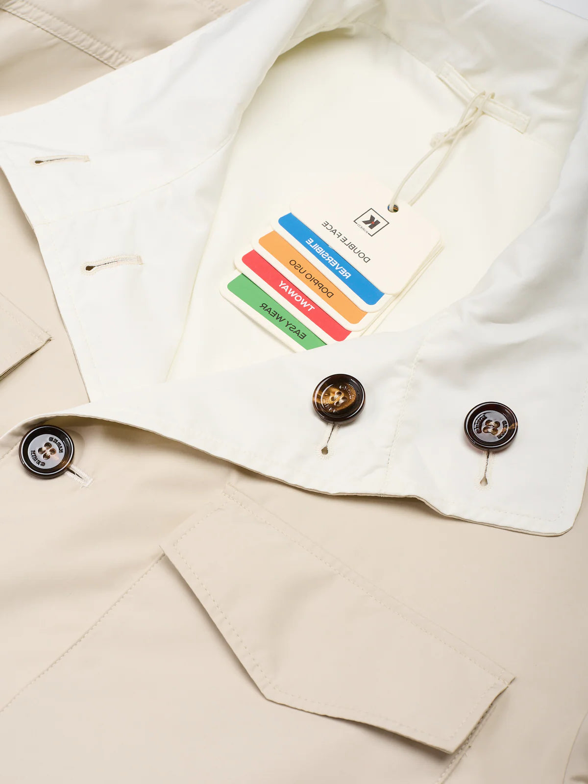 KITON KIRED "Jak" Beige-White Reversible Packable Safari Jacket EU 50 NEW US M