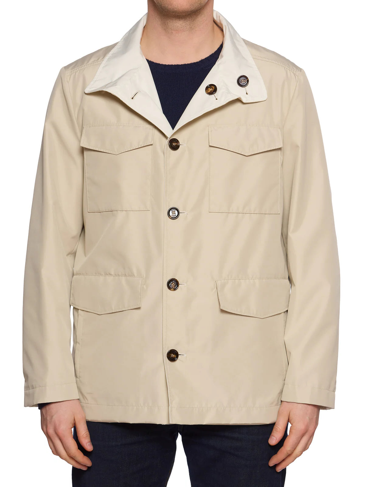 KITON KIRED "Jak" Beige-White Reversible Packable Safari Jacket EU 50 NEW US M