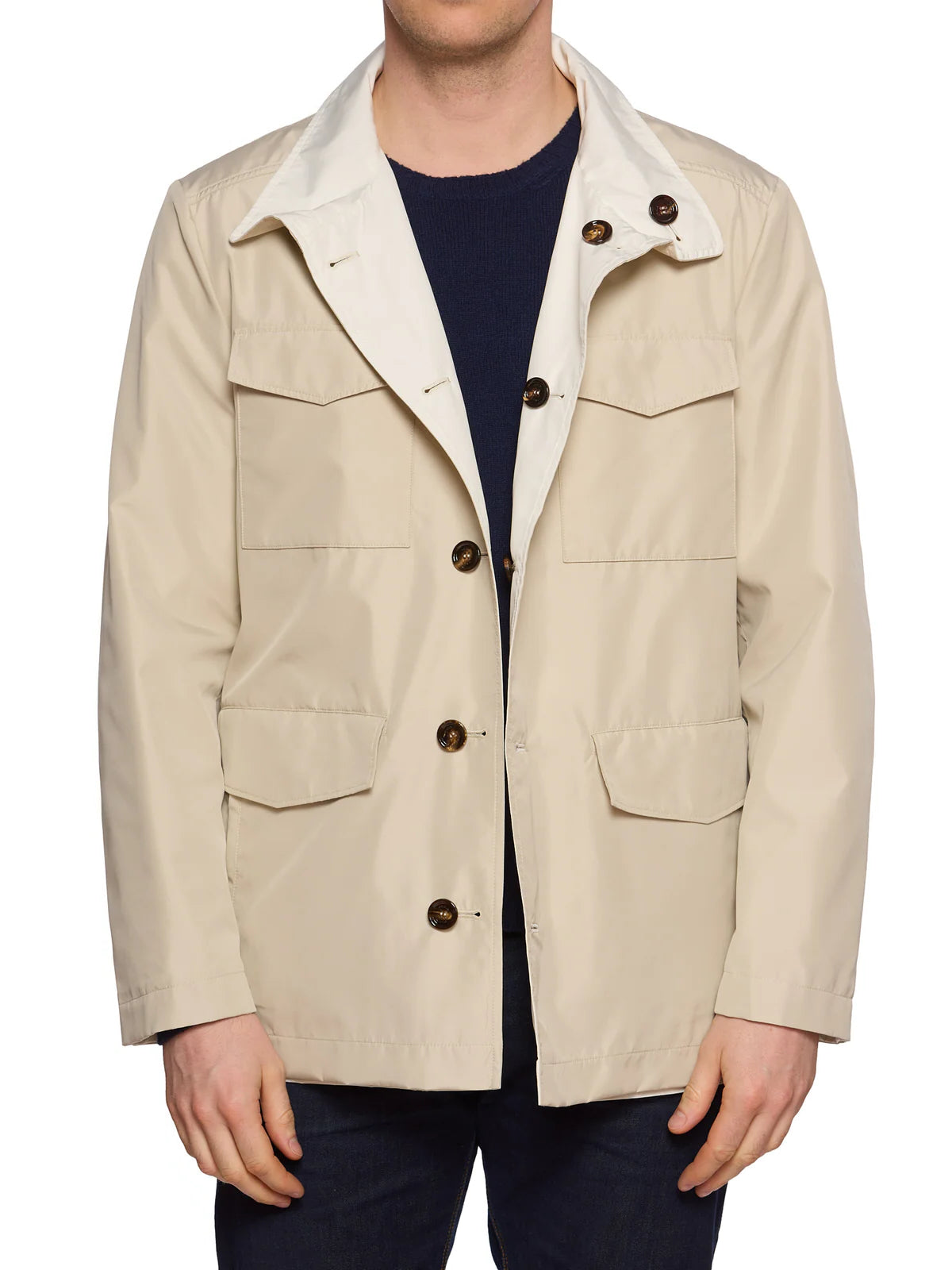 KITON KIRED "Jak" Beige-White Reversible Packable Safari Jacket EU 50 NEW US M