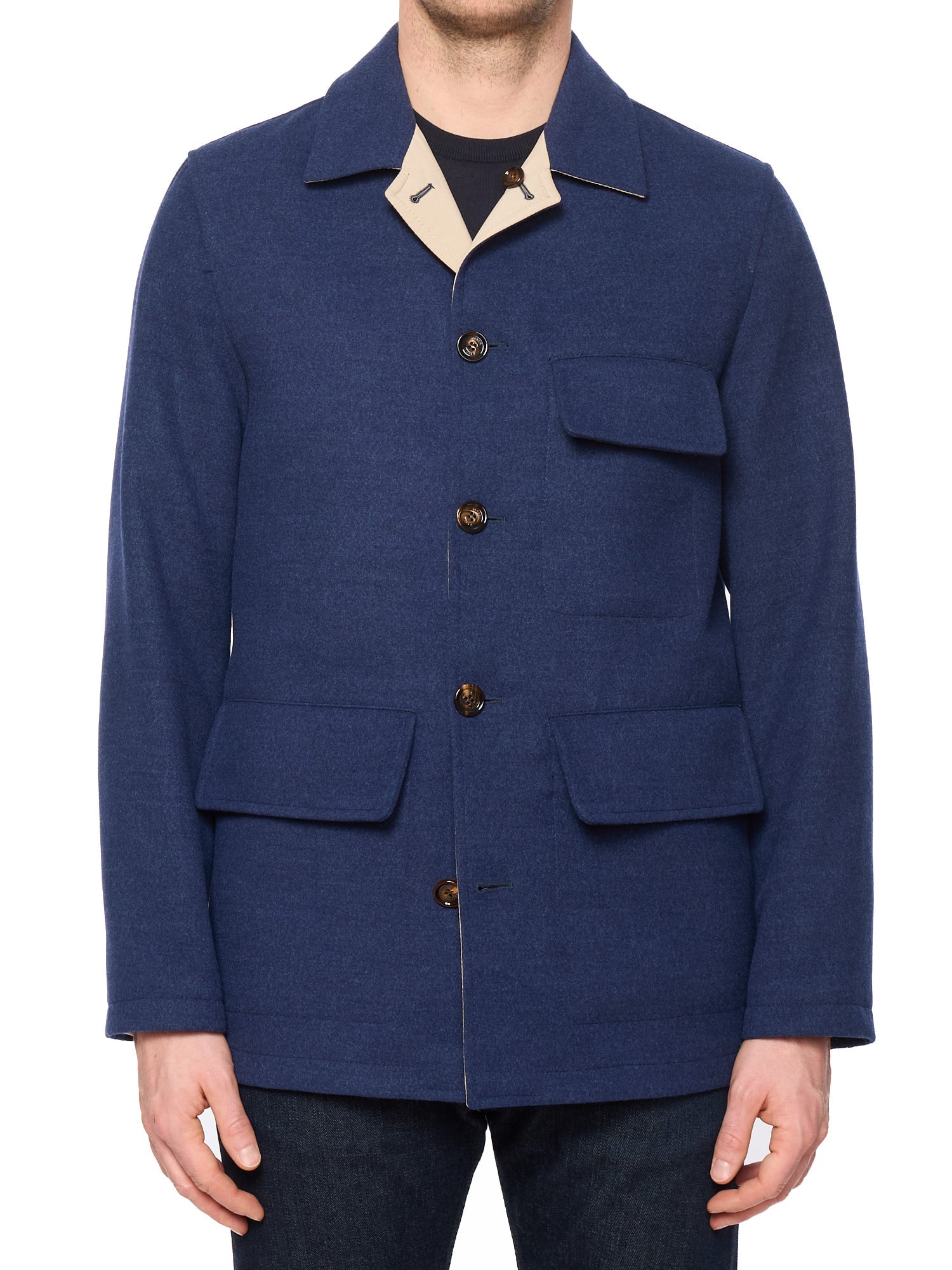 KITON KIRED "Nore" Blue-Beige Reversible Double Face Safari Jacket