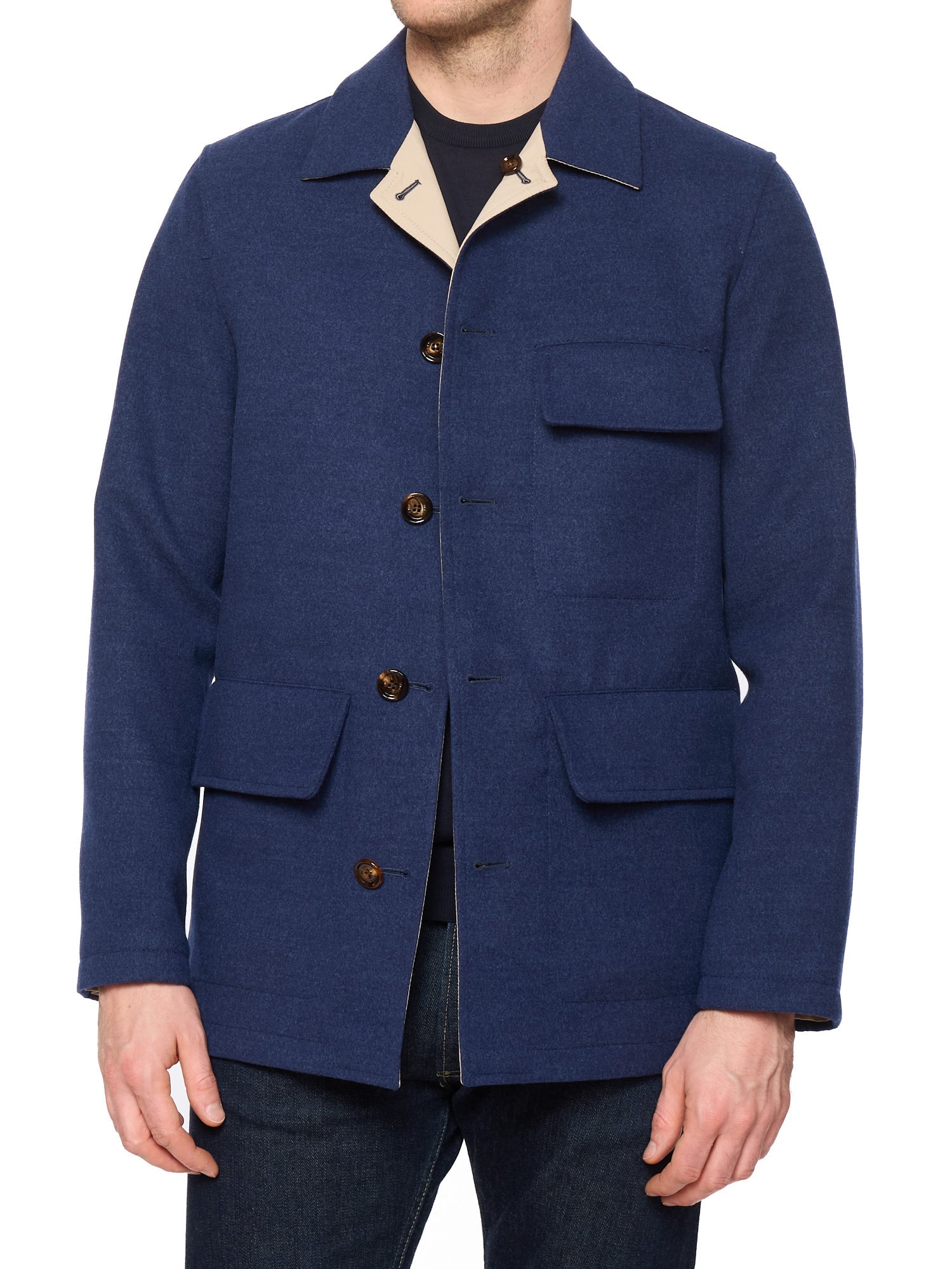 KITON KIRED "Nore" Blue-Beige Reversible Double Face Safari Jacket