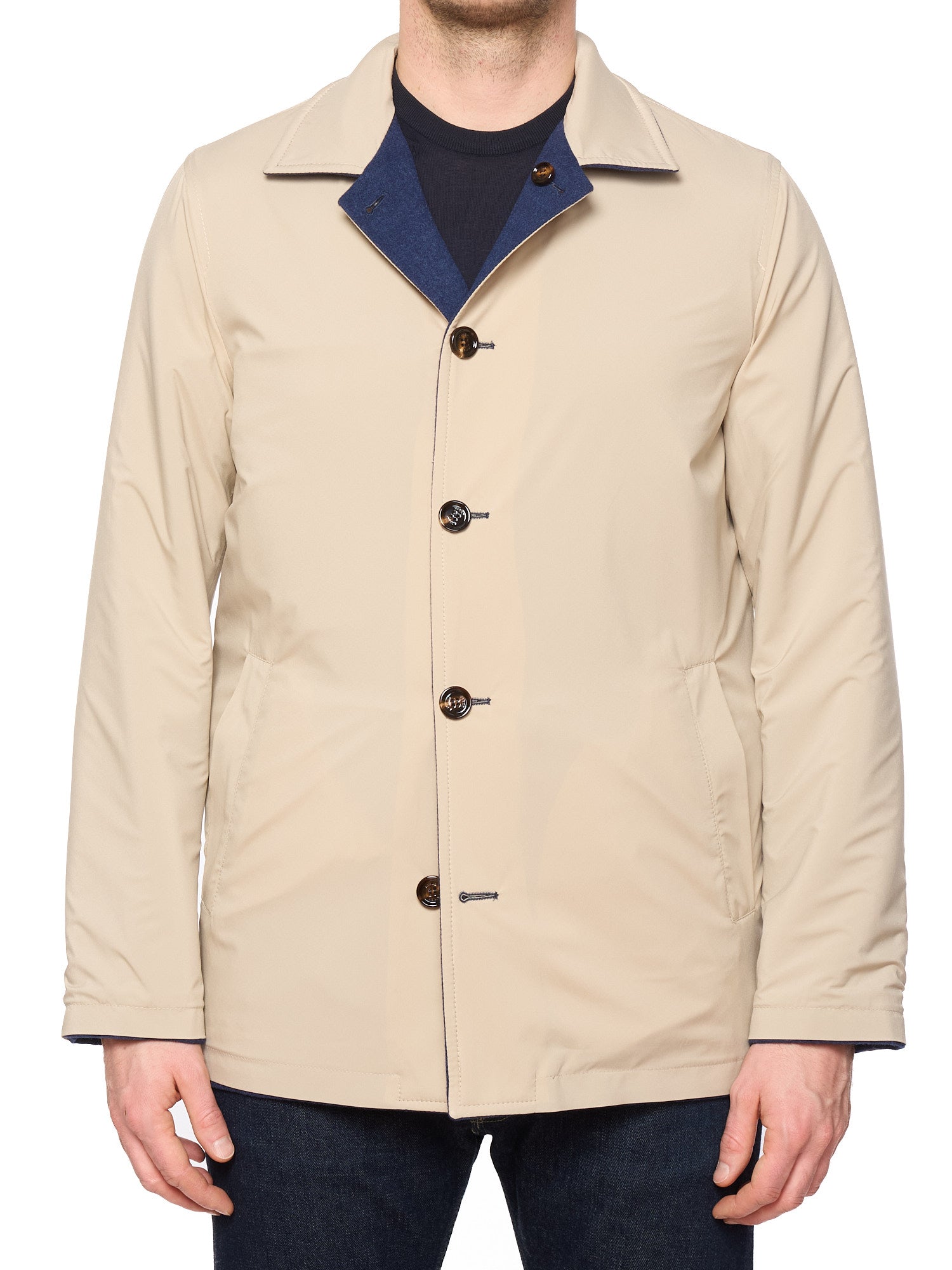 KITON KIRED "Nore" Blue-Beige Reversible Double Face Safari Jacket