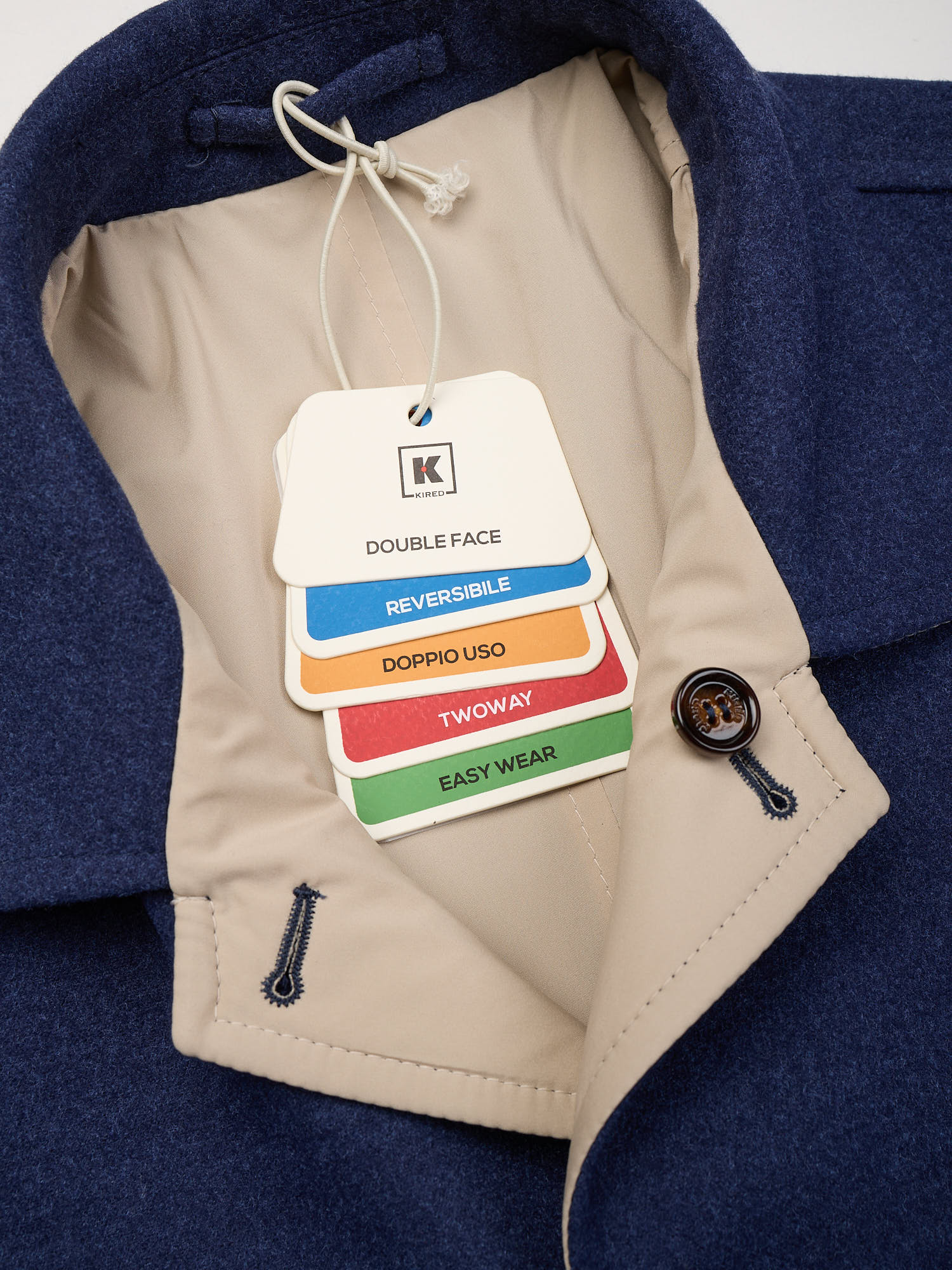 KITON KIRED "Nore" Blue-Beige Reversible Double Face Safari Jacket