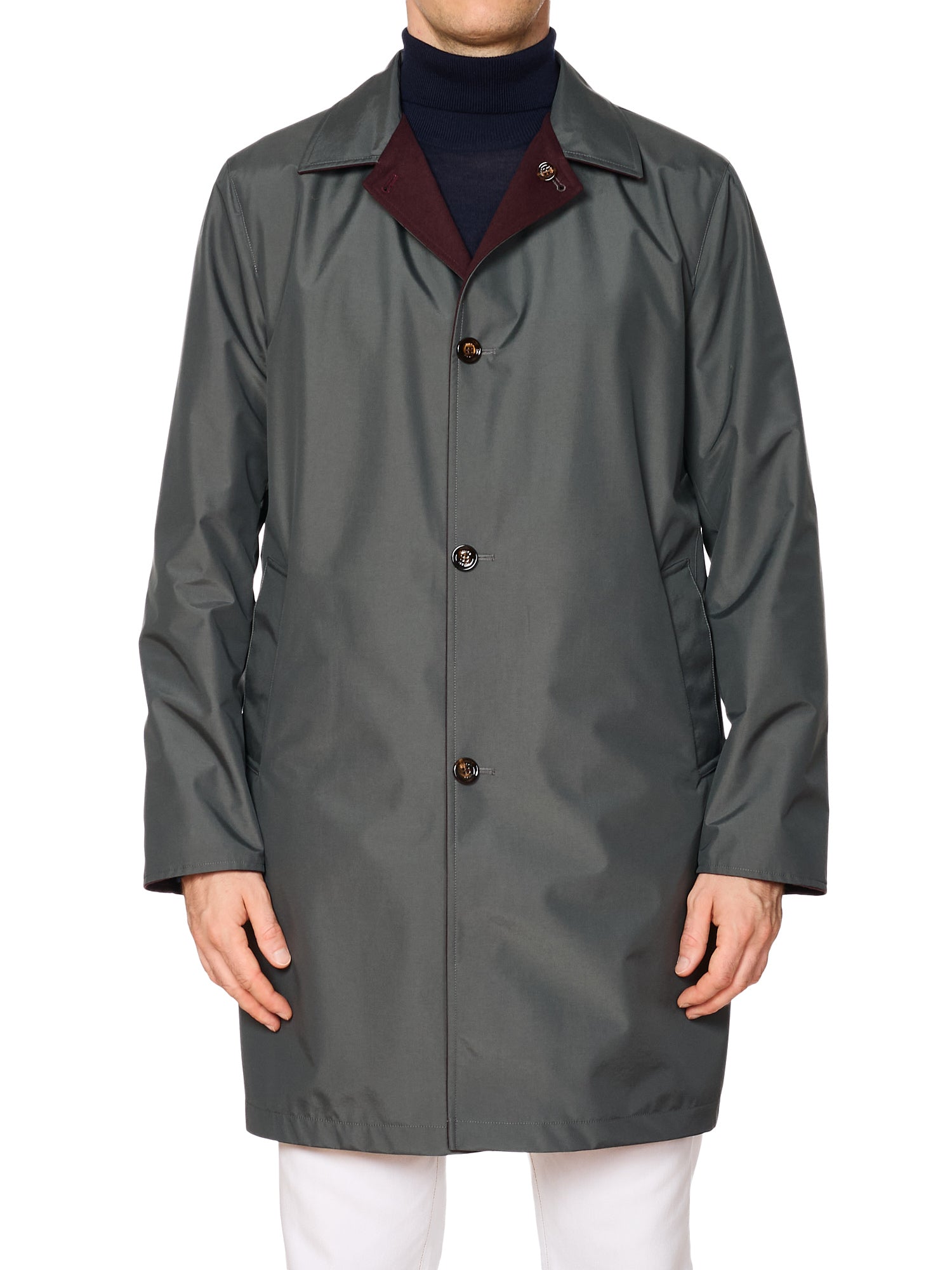 KITON KIRED "Peak" Burgundy-Gray Reversible Double Faced Coat