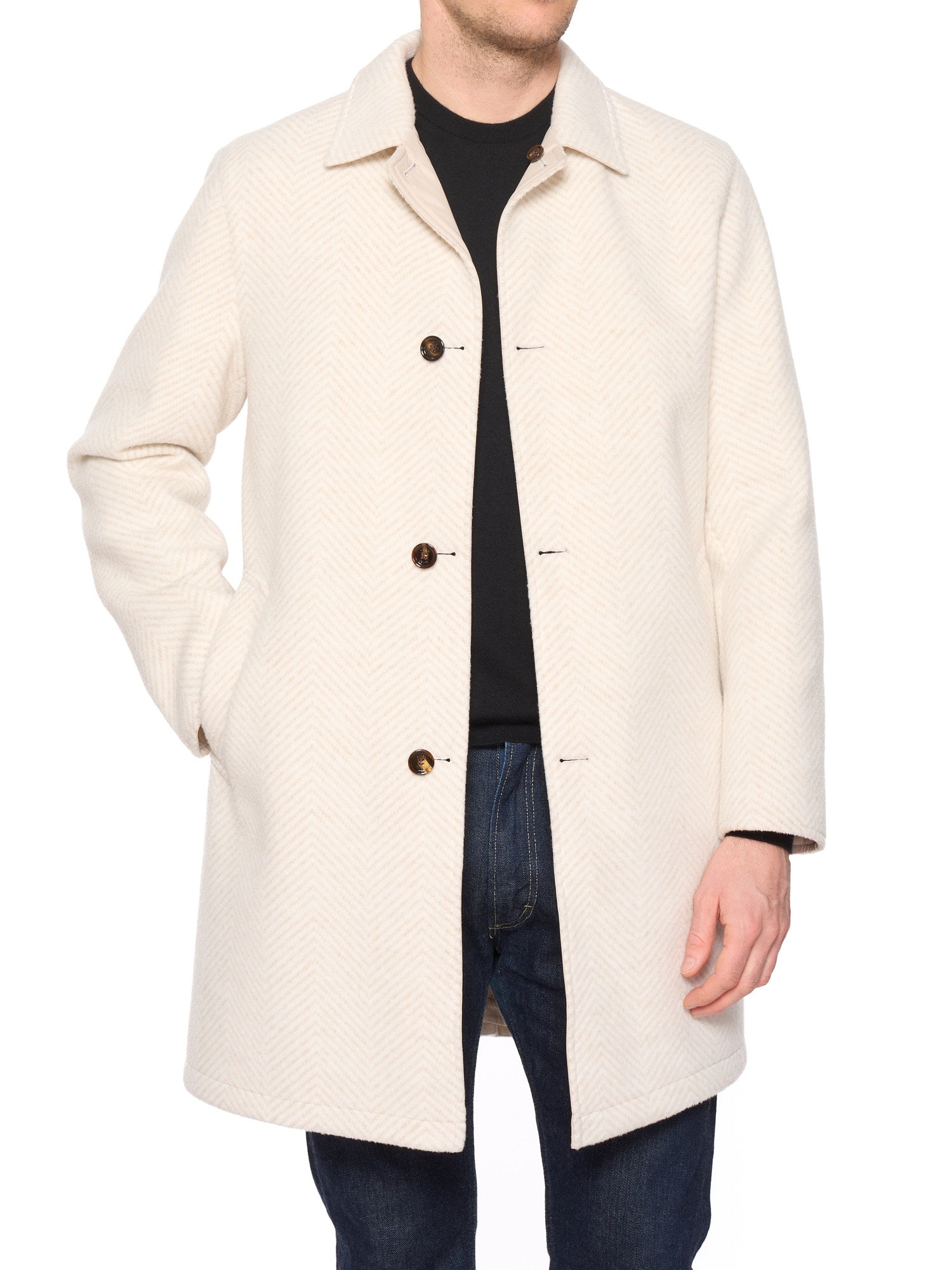 KITON KIRED "Peak" Cream Heavy Reversible Double Sided Coat Zegna Cloth