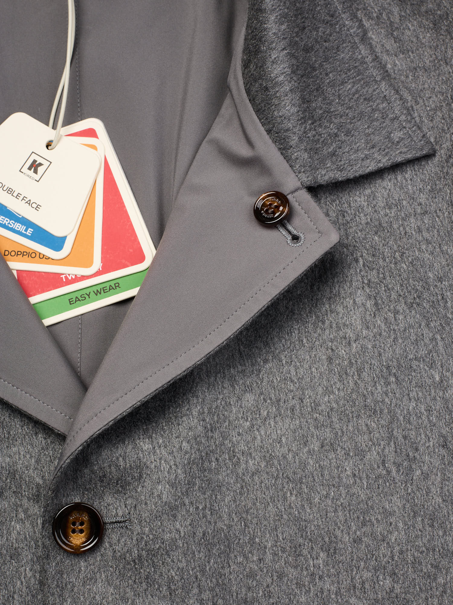 KITON KIRED "Peak" Gray Double Sided Reversible Carlo Barbera Cashmere Coat