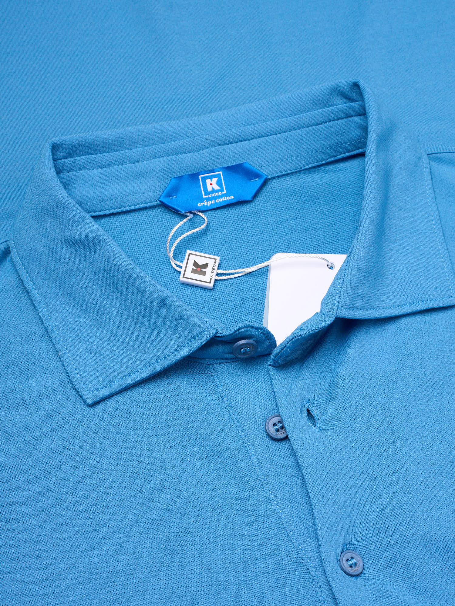 KITON KIRED "Positano" Avio Blue Exclusive Crepe Cotton Short Sleeve Polo