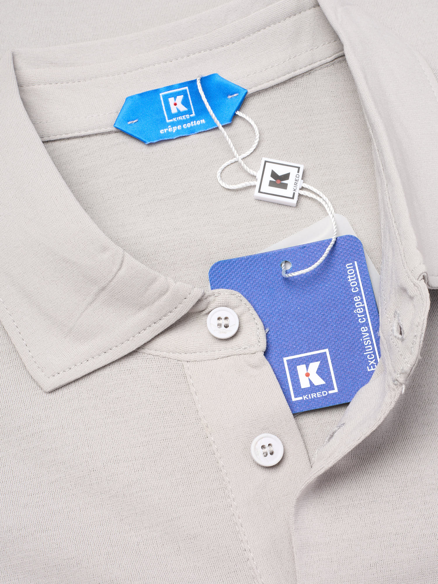 KITON KIRED "Positano" Light Gray Exclusive Crepe Cotton Short Sleeve Polo