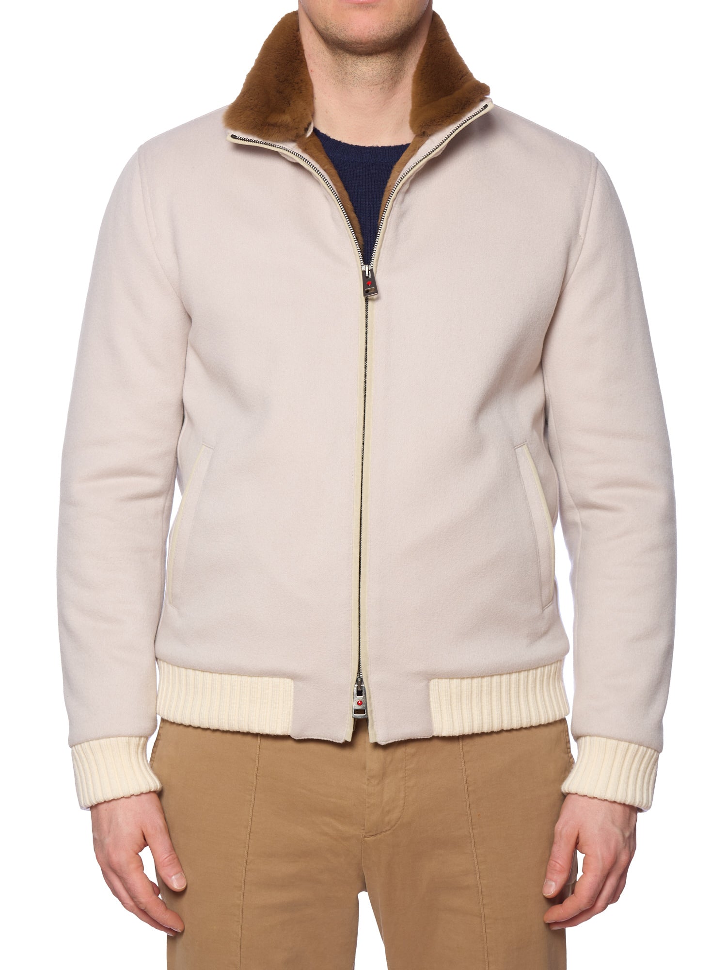 KITON KIRED "Saba" Beige Cashmere-Weasel Fur Bomber Jacket EU 50 US M 2025