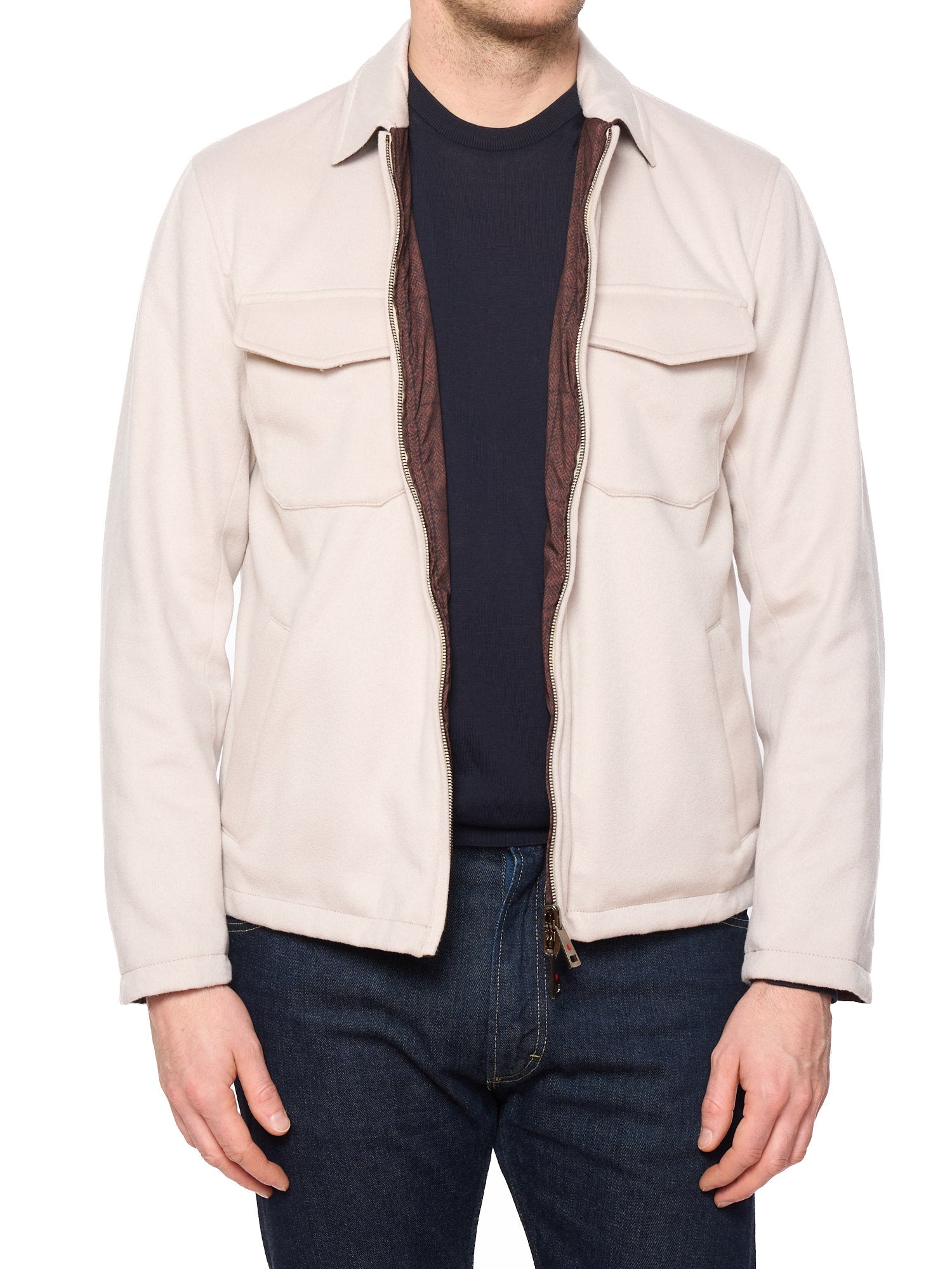 KITON KIRED "Sele" Beige-Brown Herringbone Cashmere Reversible Double Face Jacket